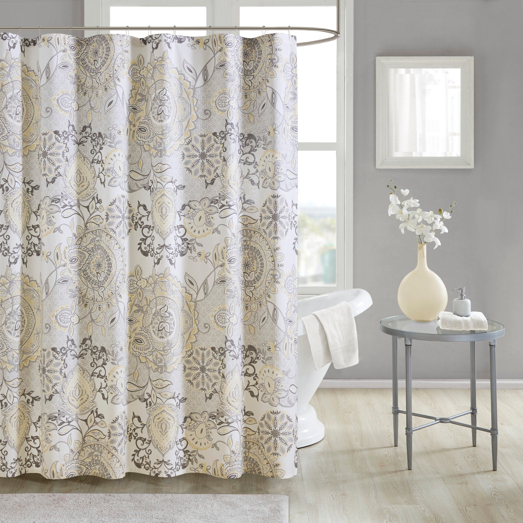 Madison Park Loleta Blue Cotton Printed Shower Curtain