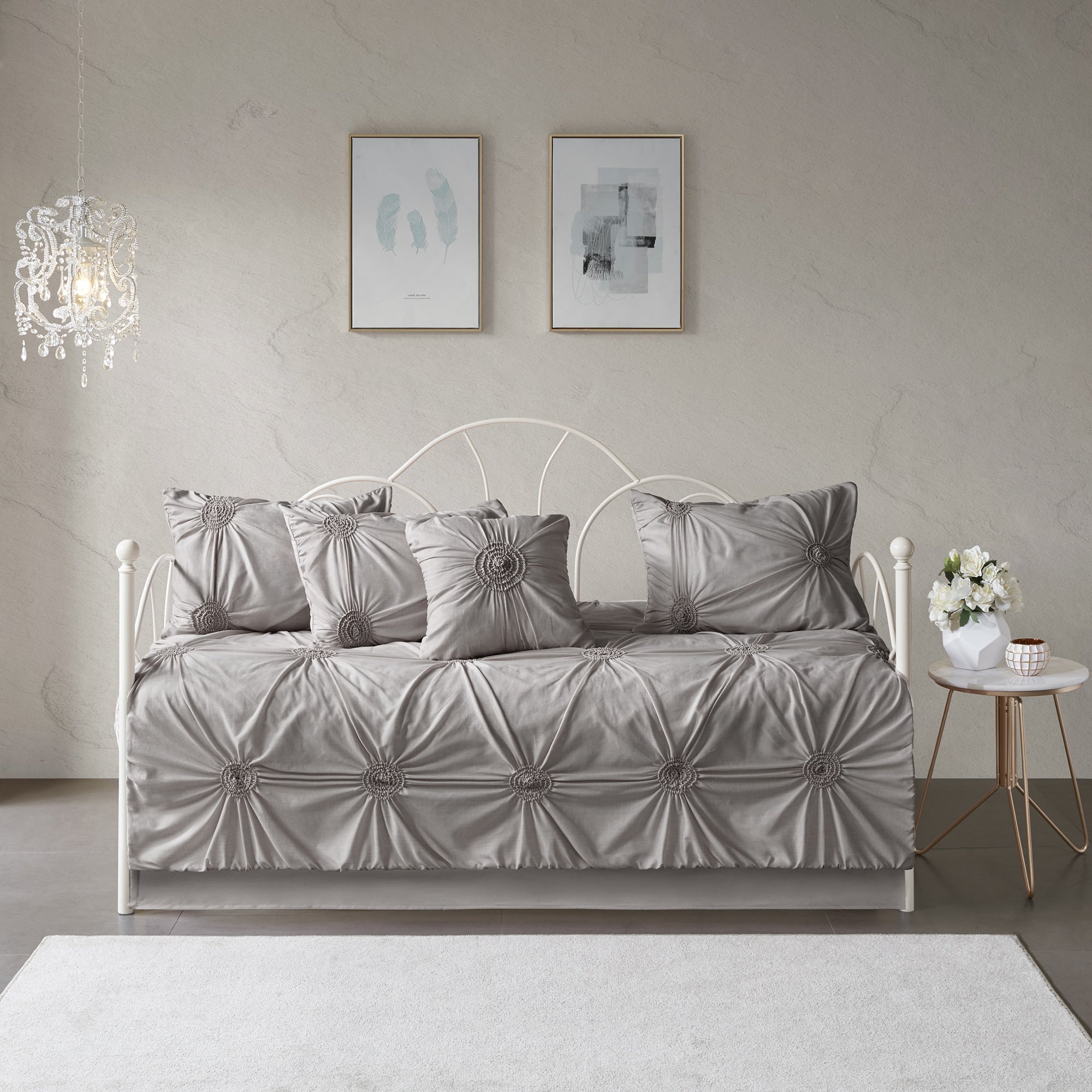 Madison Park Lorilyn Dark Gray 6 Piece Day Bed Cover Set With Elastic Embroidery