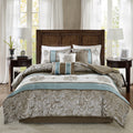 Madison Park Lorraine Blue Jacquard 7 Piece Comforter Set