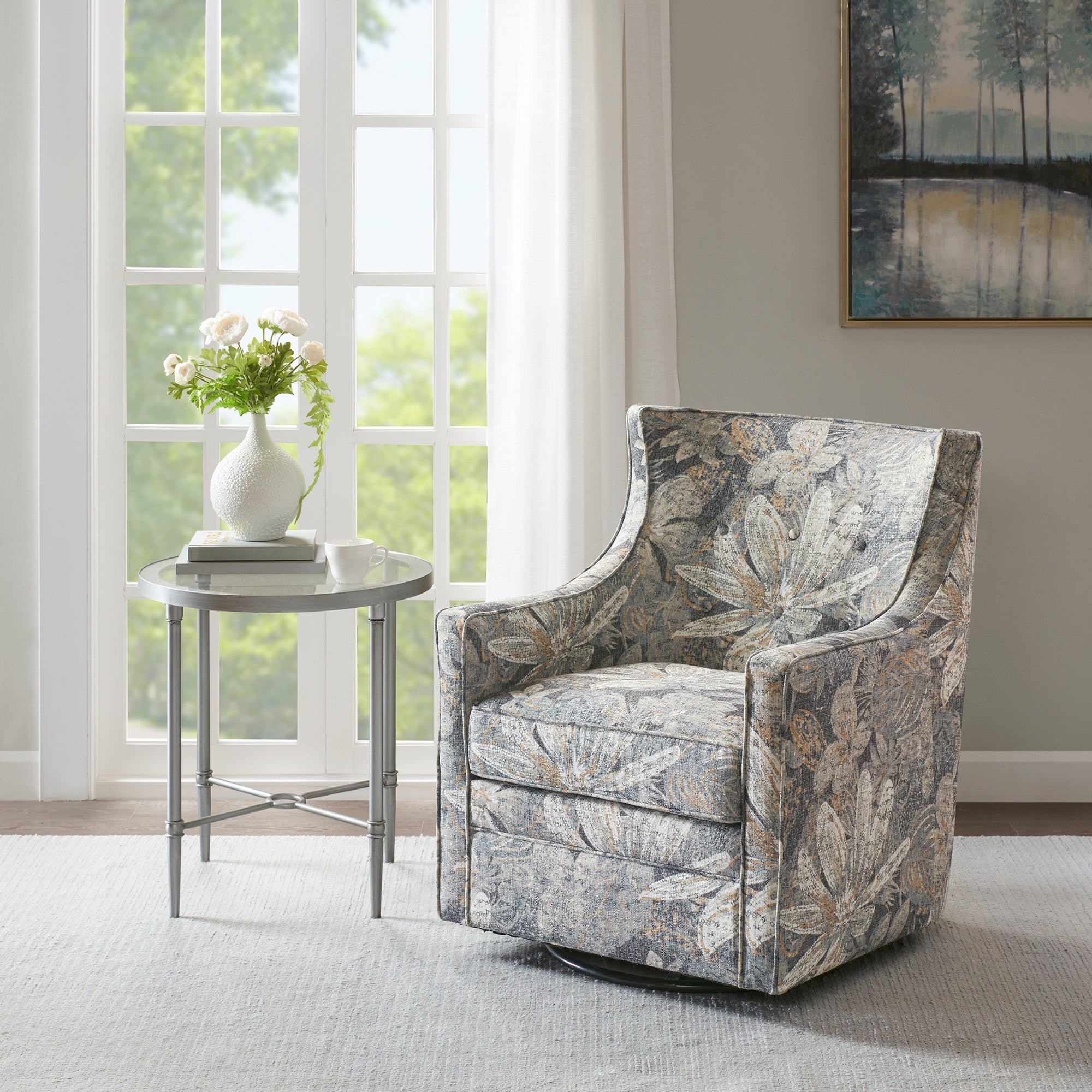 Madison Park Minkoff Blue Multi Curve Back Swivel Glider Chair