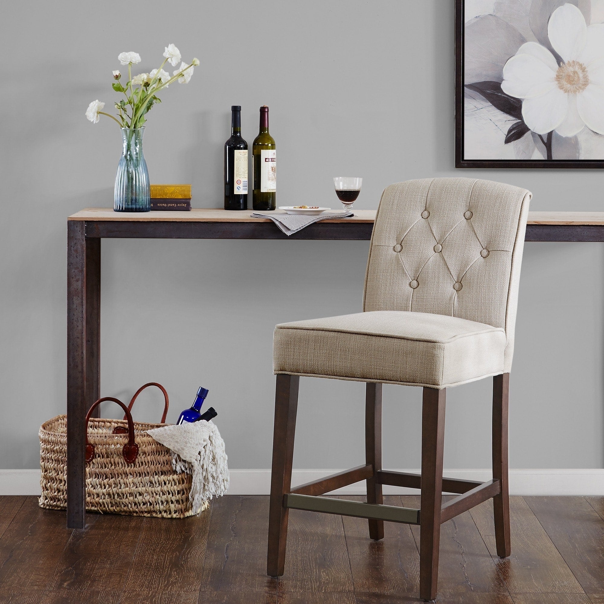 Madison Park Misha Tan Tufted Counter Stool 19.5 W X 24.25 D X 40 H