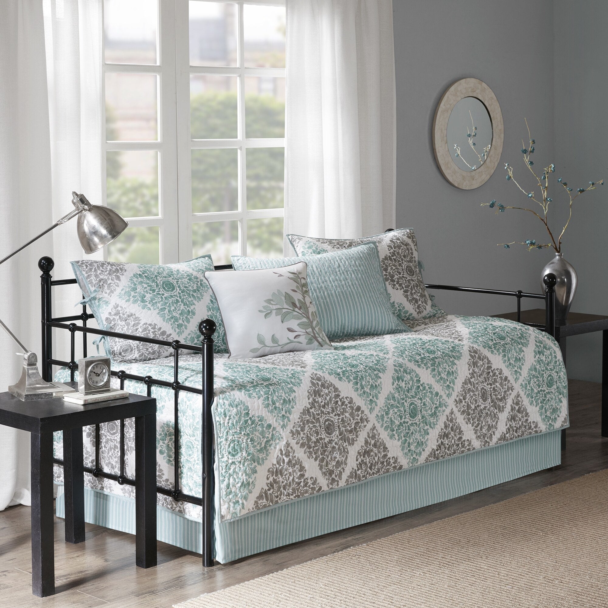 Madison Park Montecito Aqua Printed 6 Piece Day Bed Cover Set
