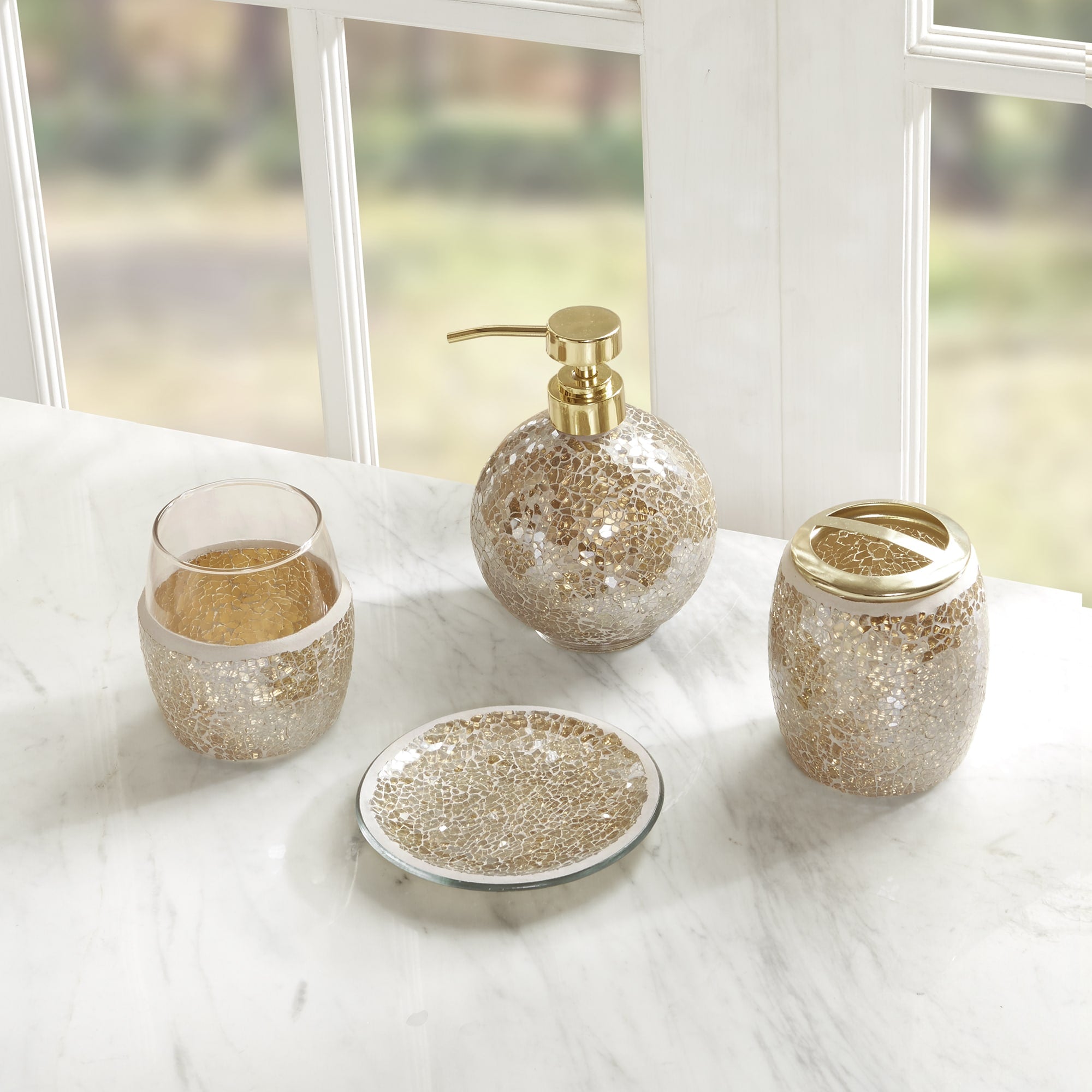 Madison Park Mosaic 4 Piece Bath Accessory Set 2 Color Option