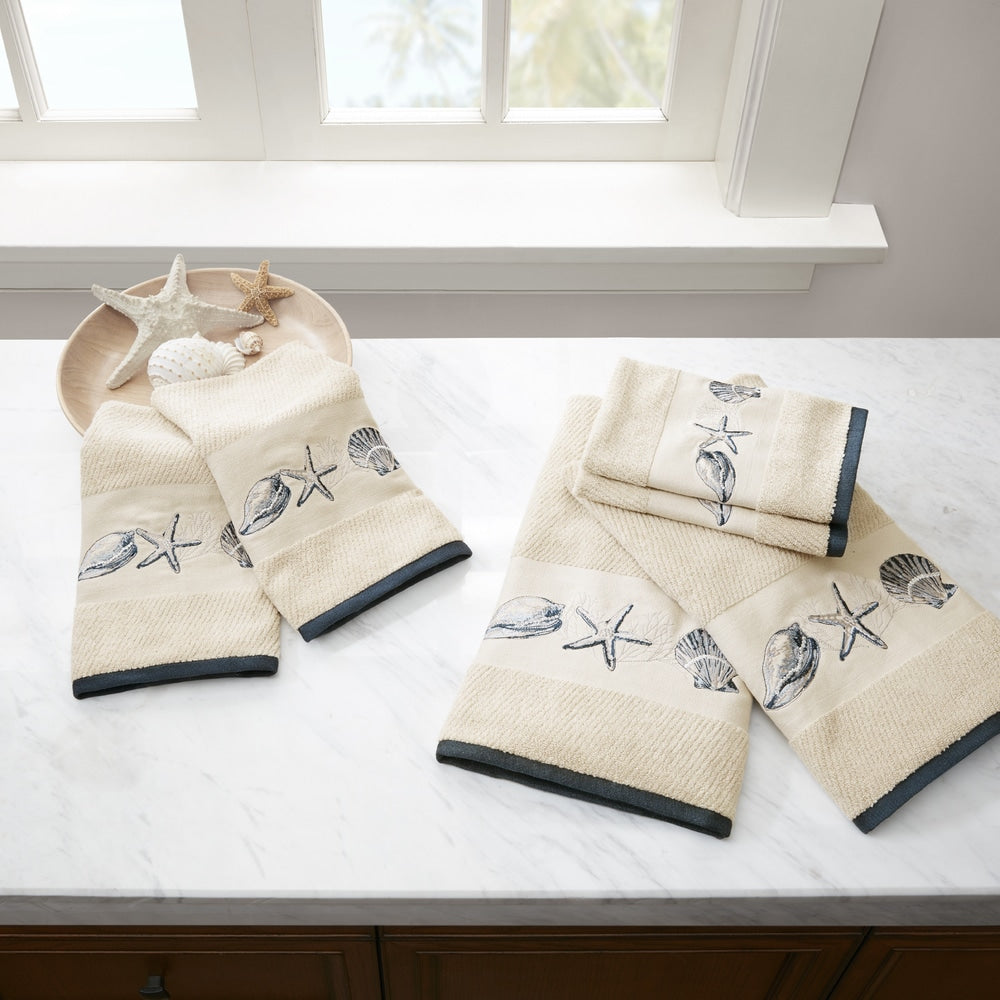 Madison Park Nantucket Blue Embroidered Cotton Jacquard 6 Piece Towel Set