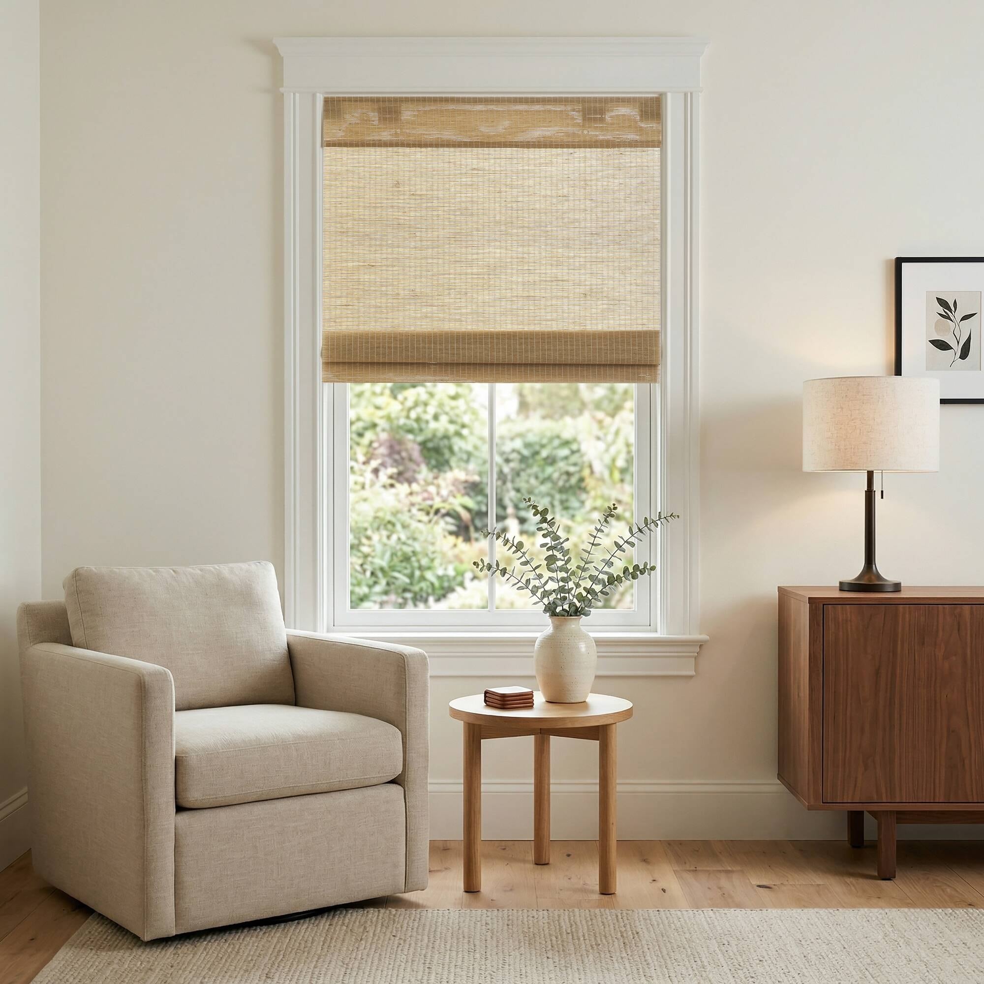 Madison Park Nordic No Drill Natural Woven Light Filtering Cordless Roman Shade