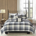 Madison Park Pioneer Grey 6 Pieces Printed Quilted Herringbone Coverlet Set