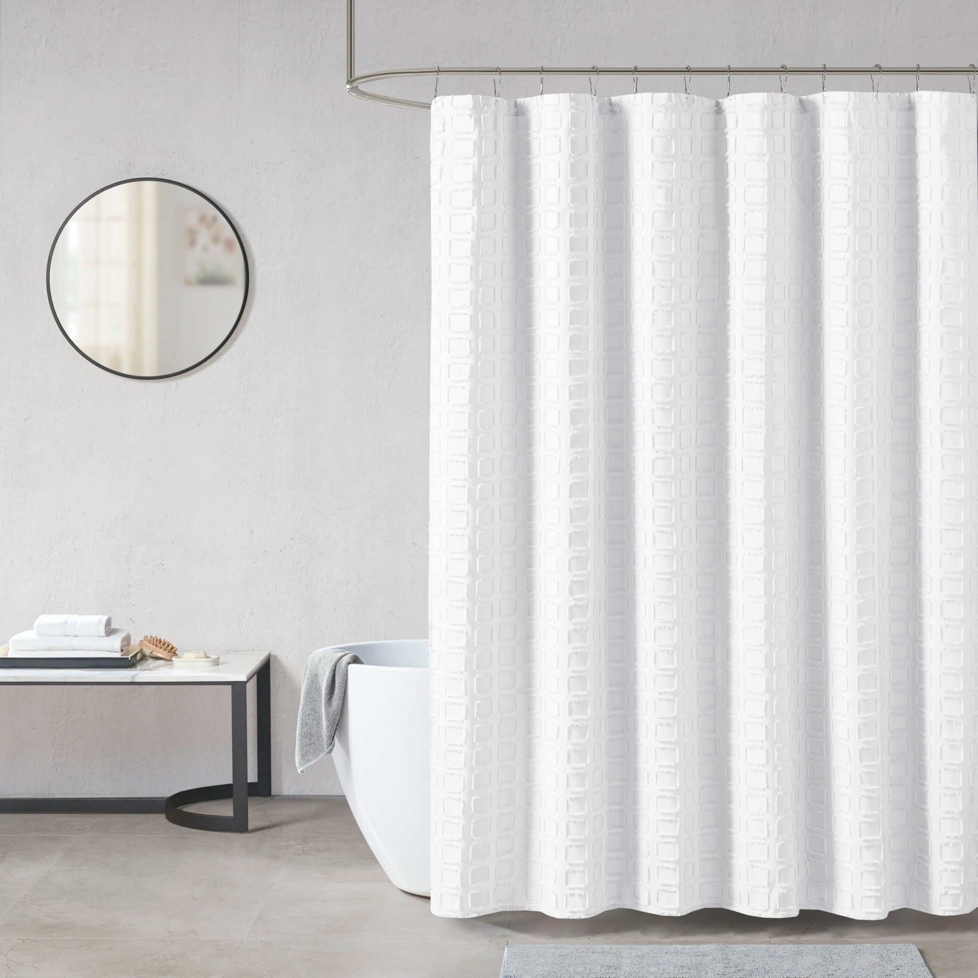 Madison Park Quade Woven Clipped Solid Shower Curtain
