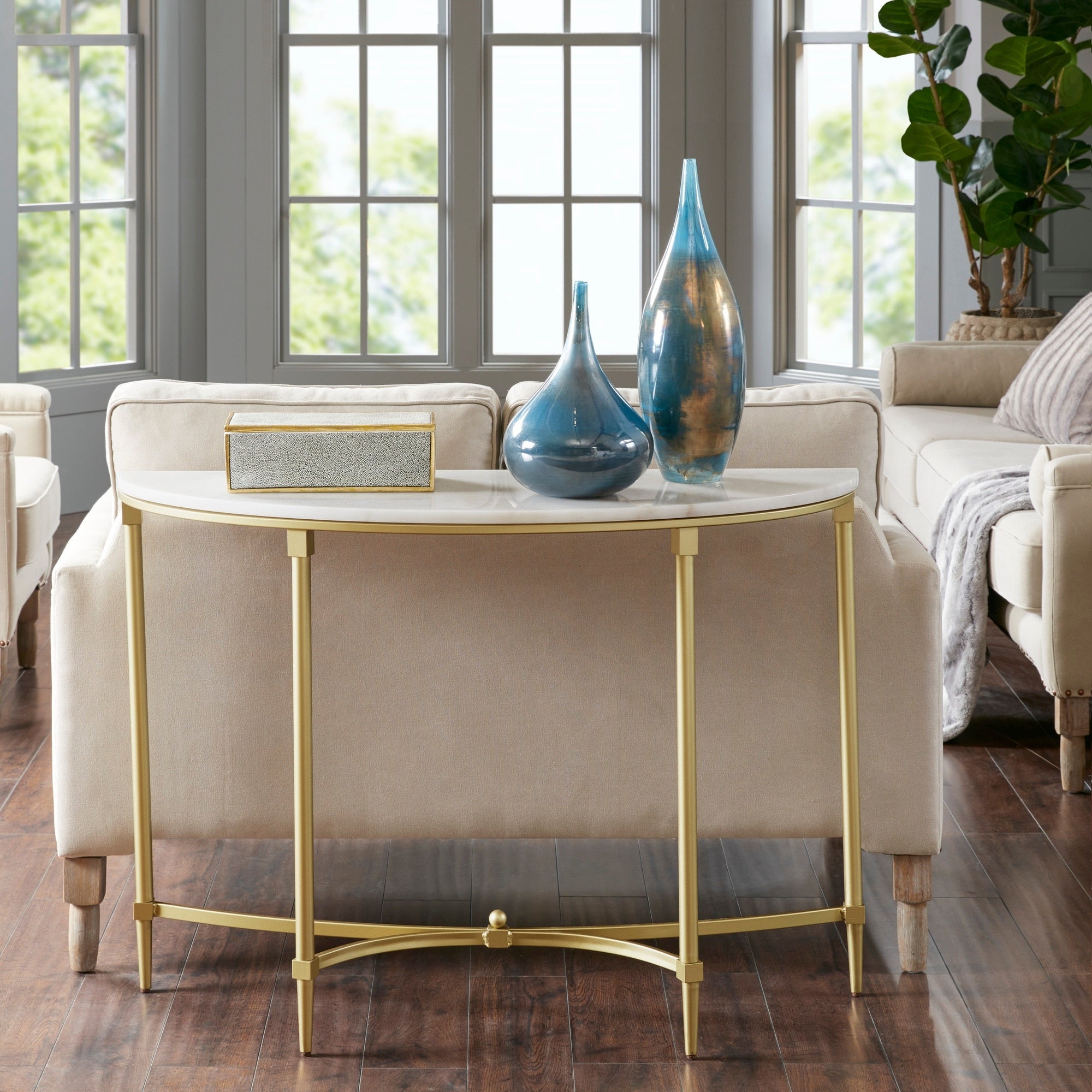 Madison Park Signature Bordeaux White Gold Tone Marble Metal Console Table