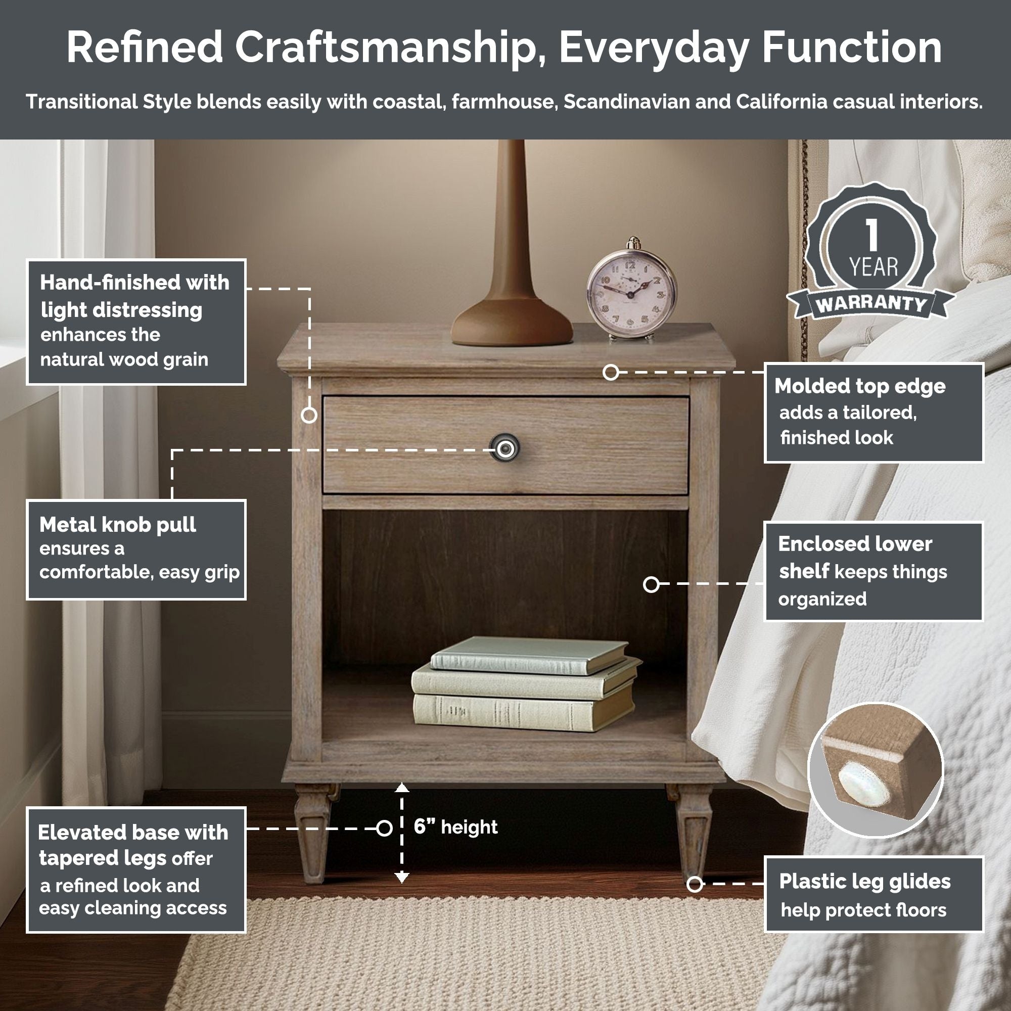 Madison Park Signature Victoria Light Natural Nightstand