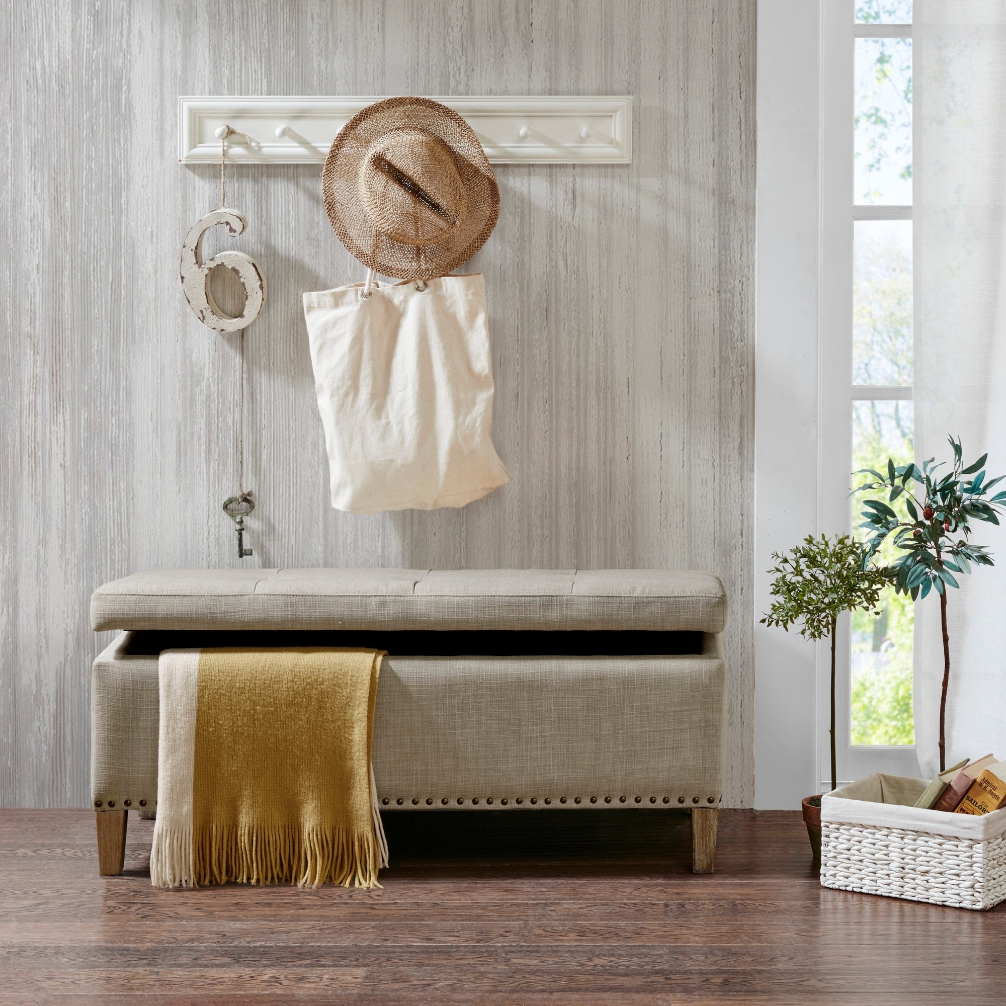 Madison Park Tessa Natural Tufted Top Storage Bench 42 W X 18 D X18 D