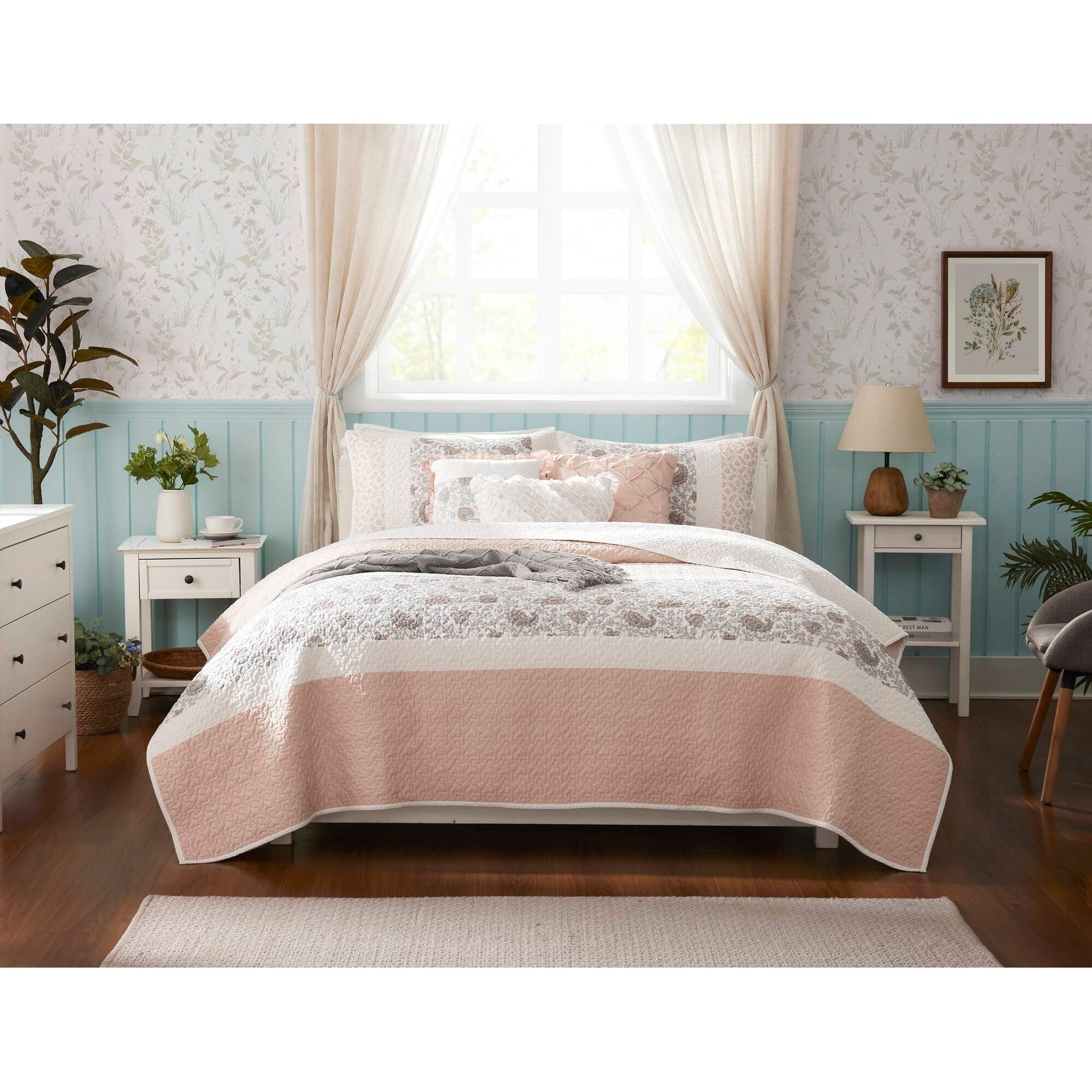 Madison Park Vanessa Blue Cotton Quilted 6 Piece Coverlet Set