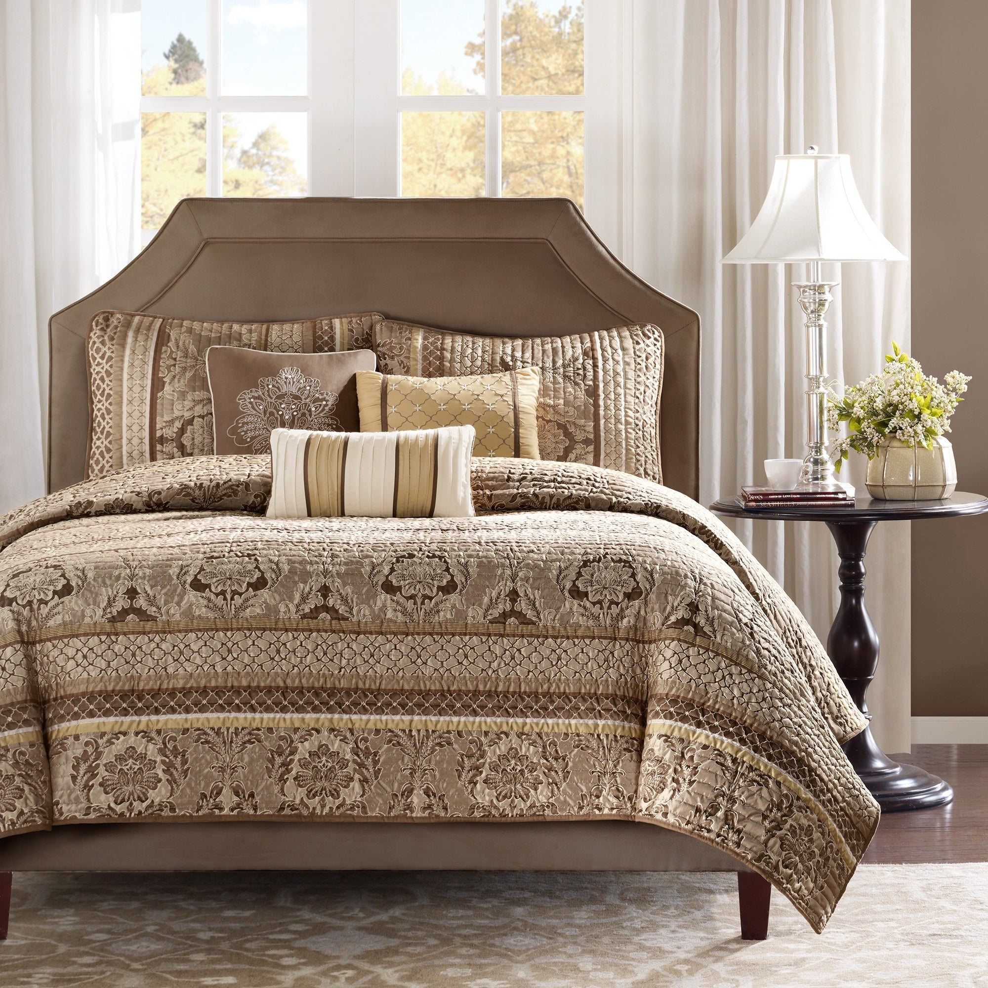 Madison Park Venetian 6 Piece Brown Gold Coverlet Set