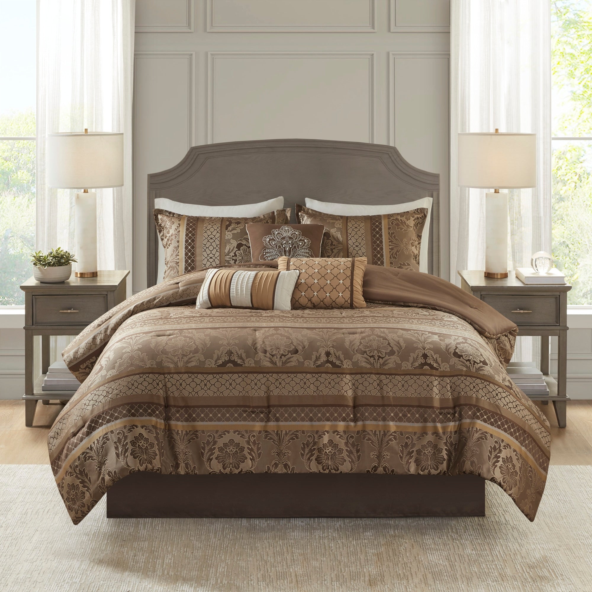 Madison Park Venetian Brown Gold 7 Piece Jacquard Comforter Set