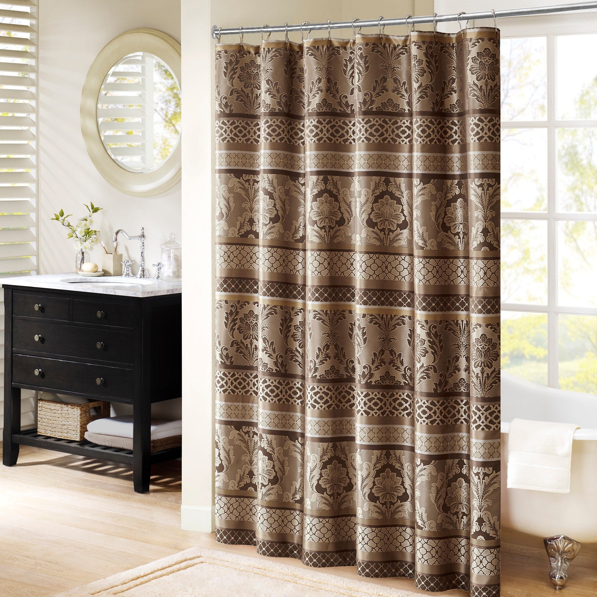 Madison Park Venetian Brown Jacquard Shower Curtain