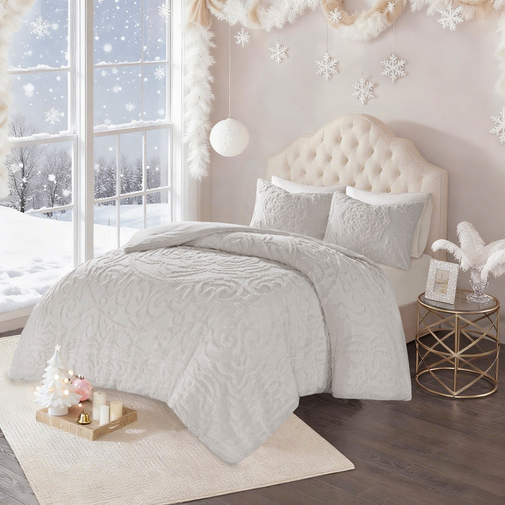 Madison Park Virginia Ivory 3 Piece Tufted Cotton Chenille Medallion Comforter Set