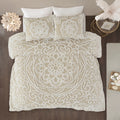 Madison Park Virginia Ivory 3 Piece Tufted Cotton Chenille Medallion Duvet Cover Set