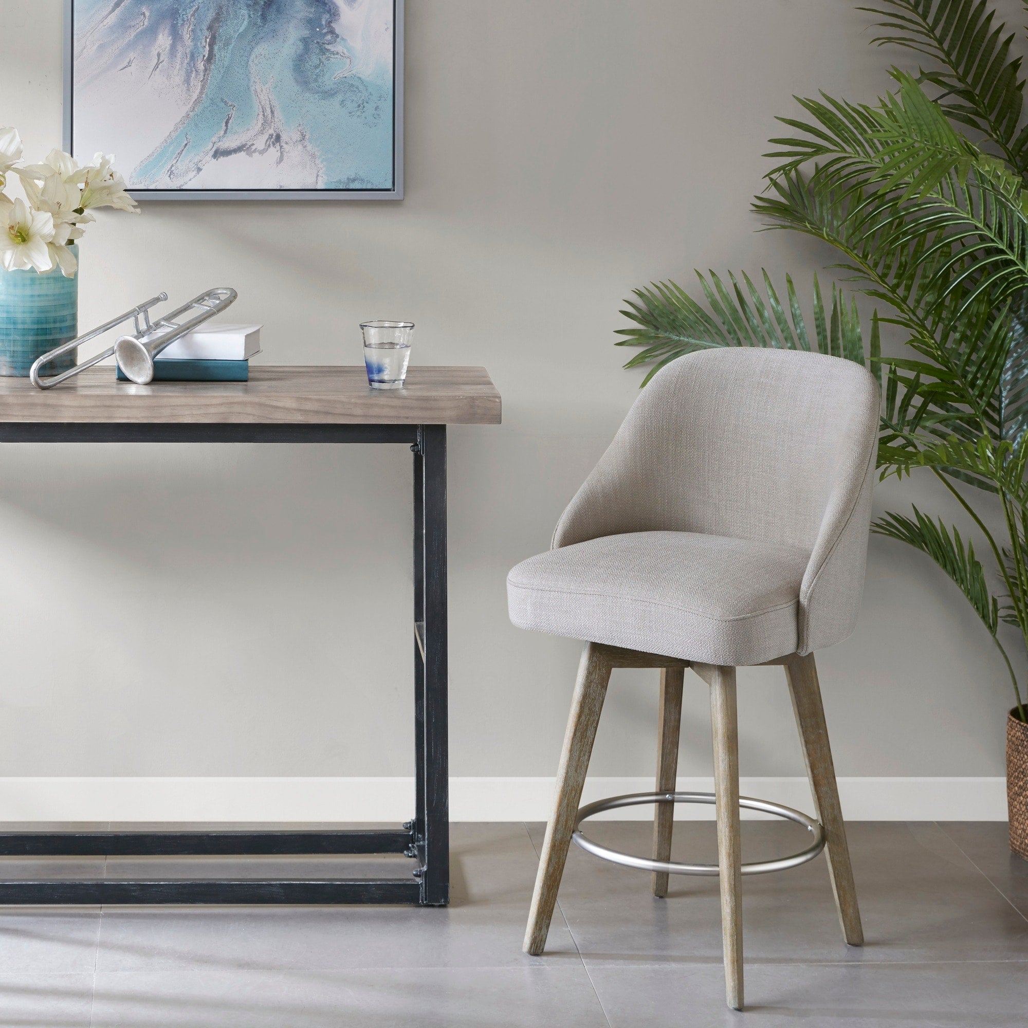 Madison Park Walsh Grey Counter Stool With Swivel Seat