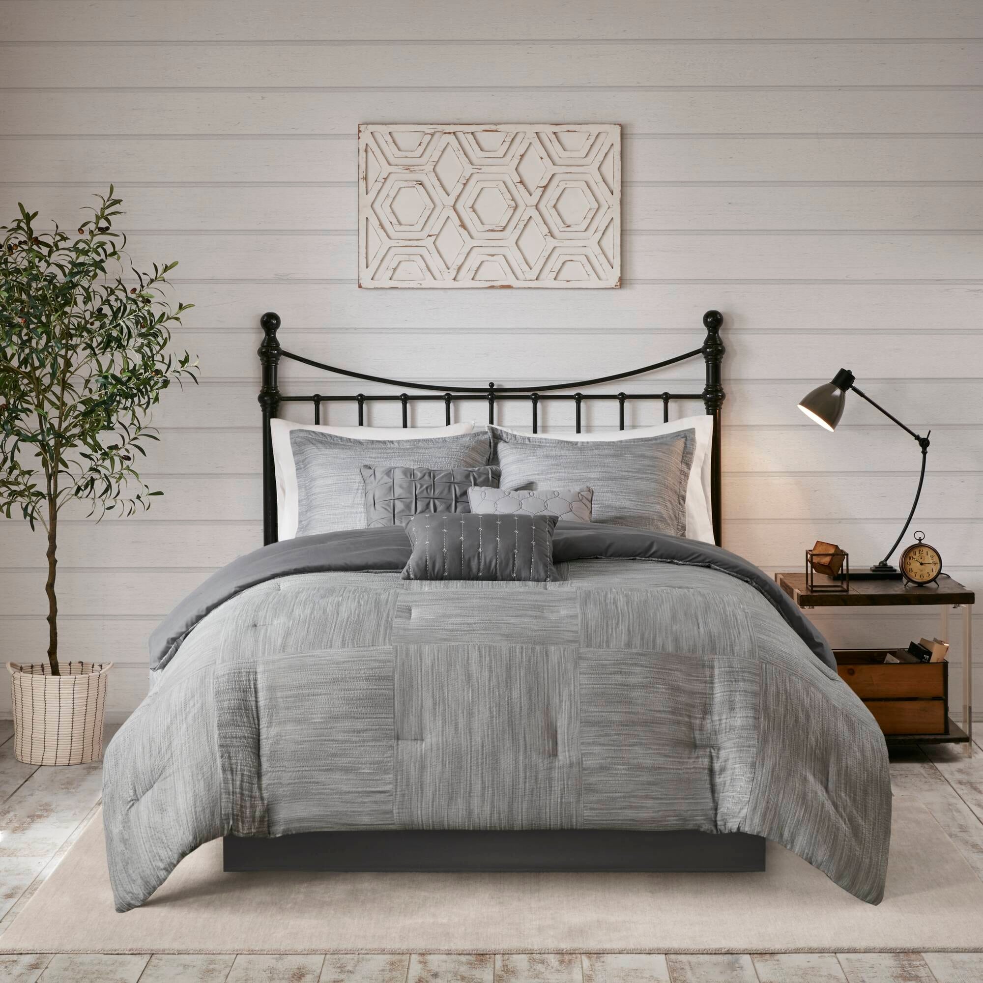 Madison Park Clayton Grey 7 Piece Printed Seersucker Comforter Set