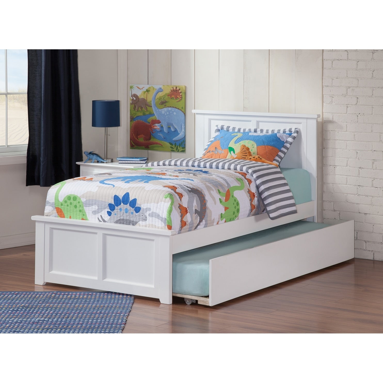 Atlantic Madison White Twin Size Bed With Flat Panel Footboard And Urban Trundle