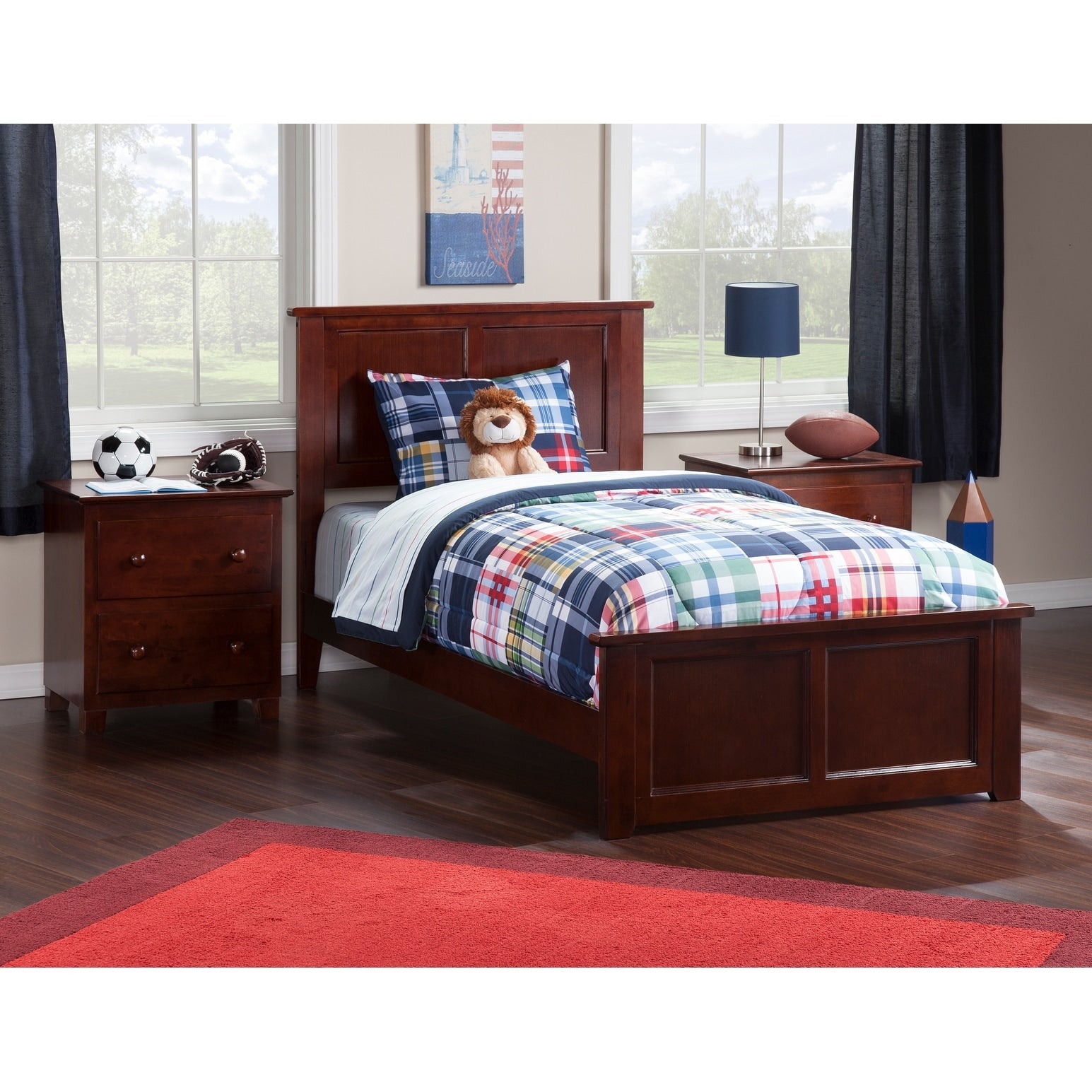Atlantic Madison Walnut Twin Xl Bed With Matching Footboard