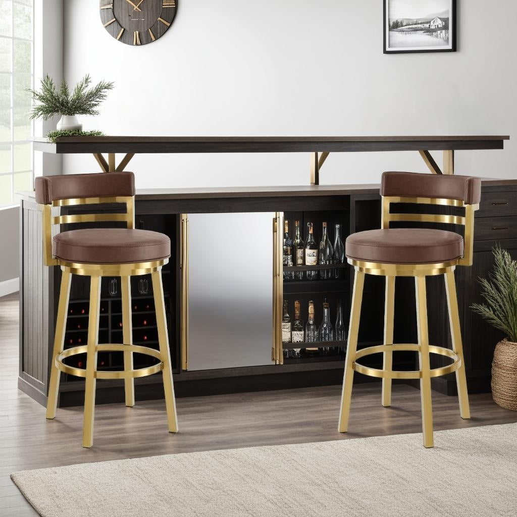 Reese Contemporary 30 Bar Height Barstool In Brushed Stainless Steel Finish And Grey Faux Leather