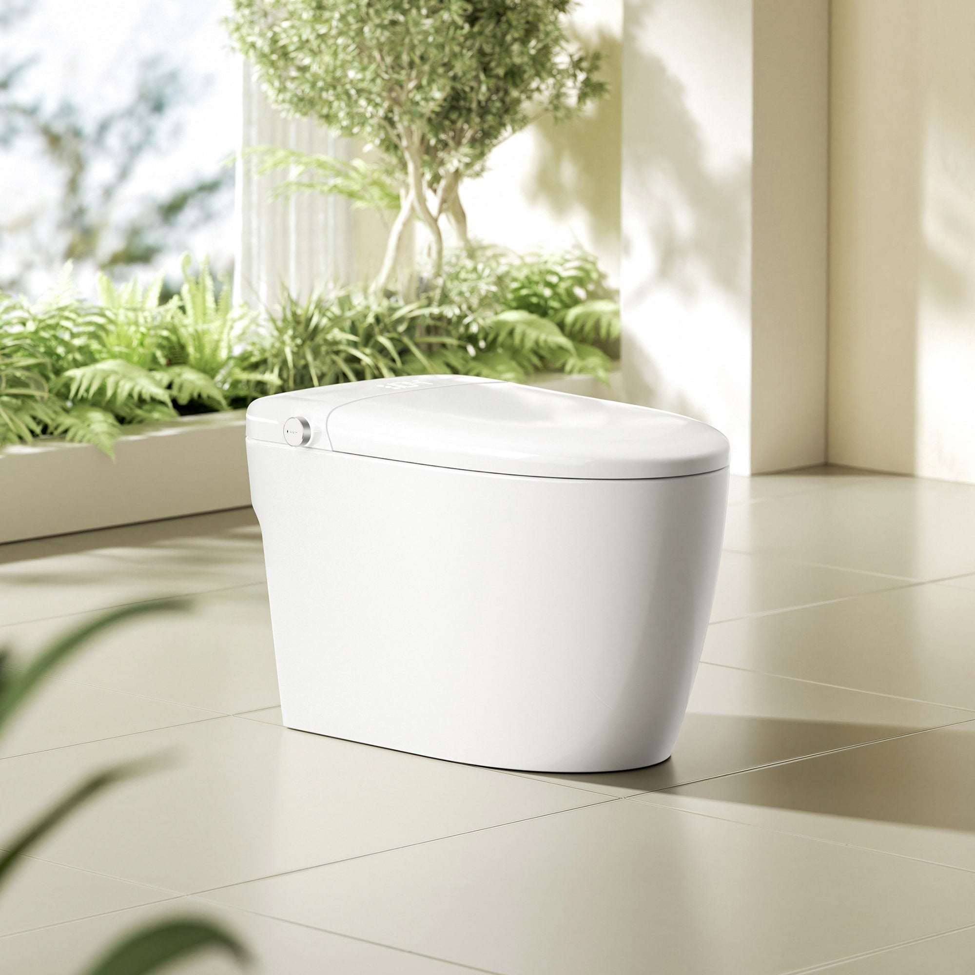 Madrid Smart Toilet Bidet Combo In White With Led Display Off Seat Auto Flush Auto Open Close Lid Foot Sensor Operation
