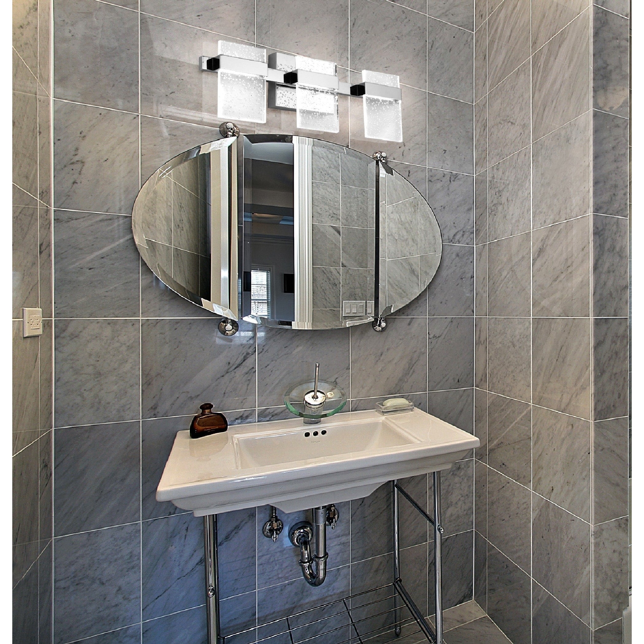 Madrona 3 Light Led Bath And Vanity Light With Clear Seedy Acrylic