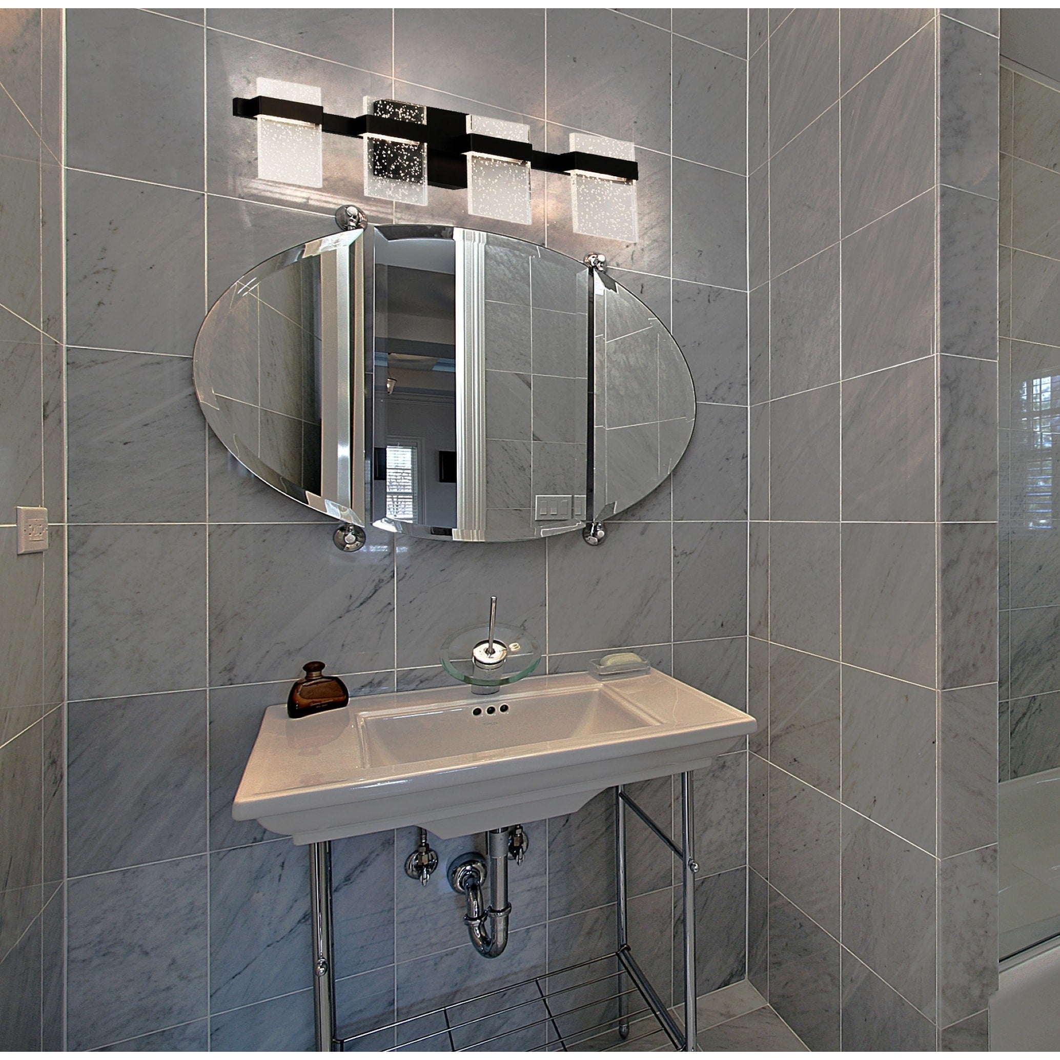 Madrona 4 Light Led Bath And Vanity Light With Clear Seedy Acrylic