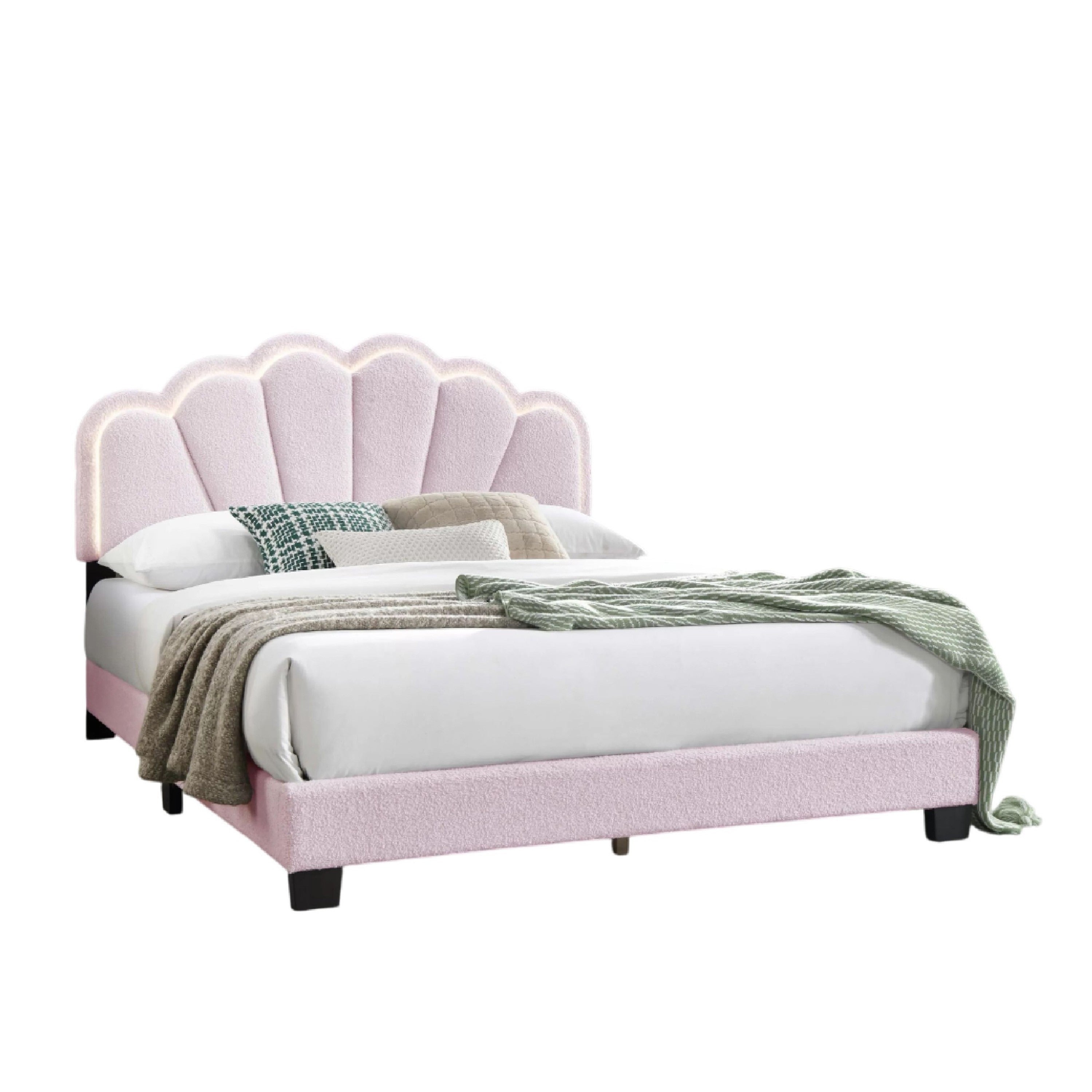 Madsy Full Bed Pink Upholstered Fan Shaped Headboard Metallic Accents