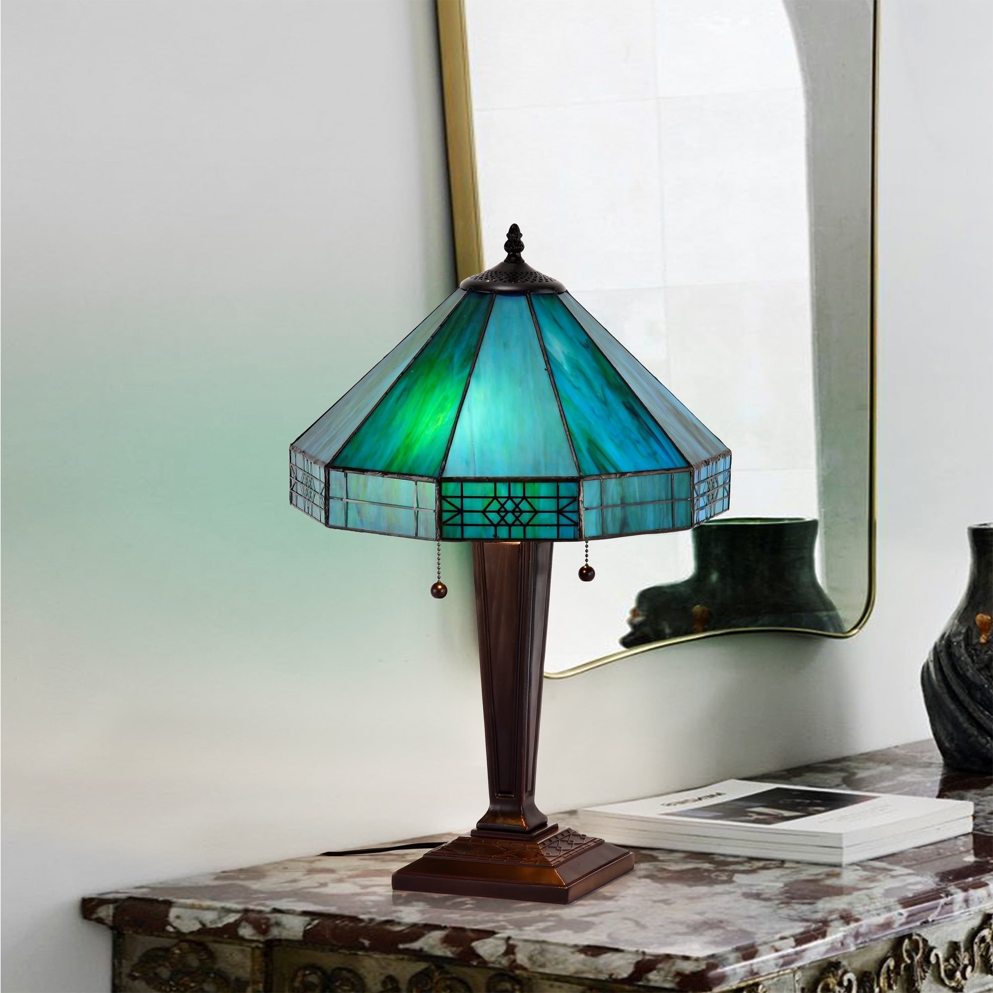 Maeve Tiffany Style 2 Light Turquoise Table Lamp