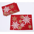 Magical Snowflakes Crewel Embroidered Christmas Placemats 14 By 20 Inch Set Of 4 Red