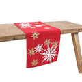 Magical Snowflakes Crewel Embroidered Christmas Table Runner 16 By 36 Inch Red