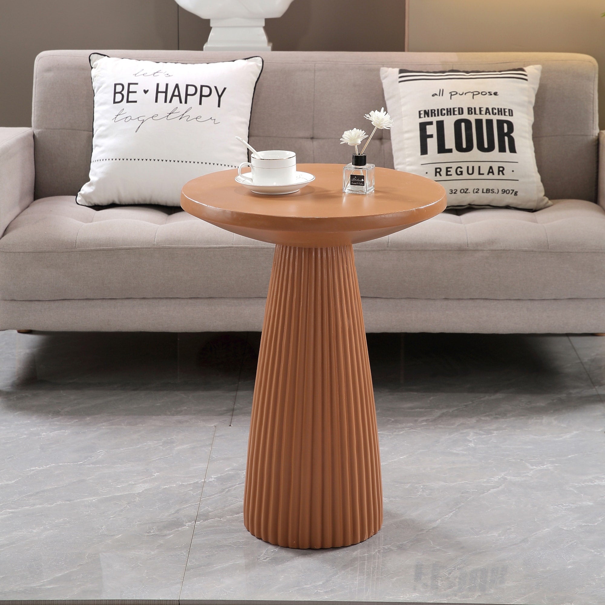 Magnesium Oxide Fluted Base Side Table 17.72 Diameter Round Accent Table
