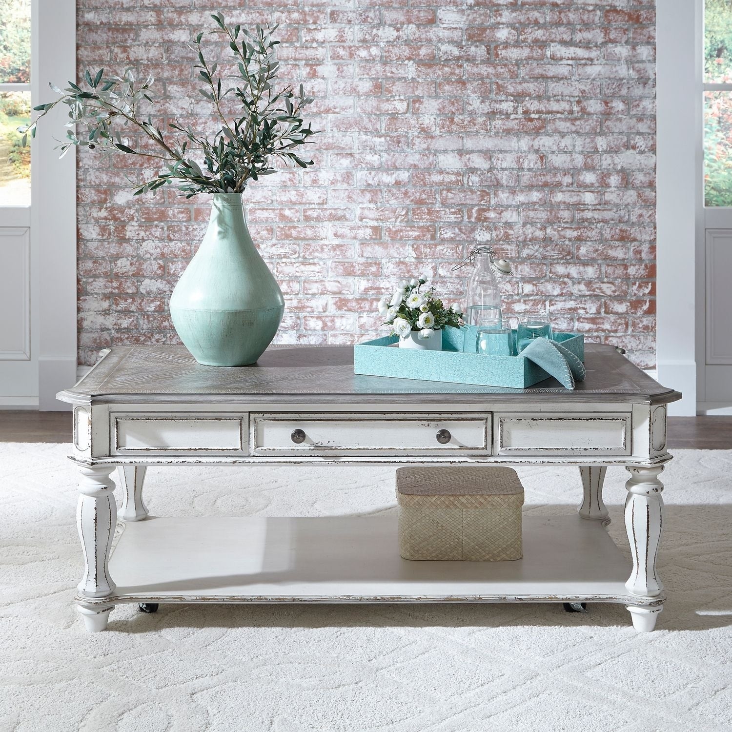 Magnolia Manor Antique White Castered Rectangular Cocktail Table