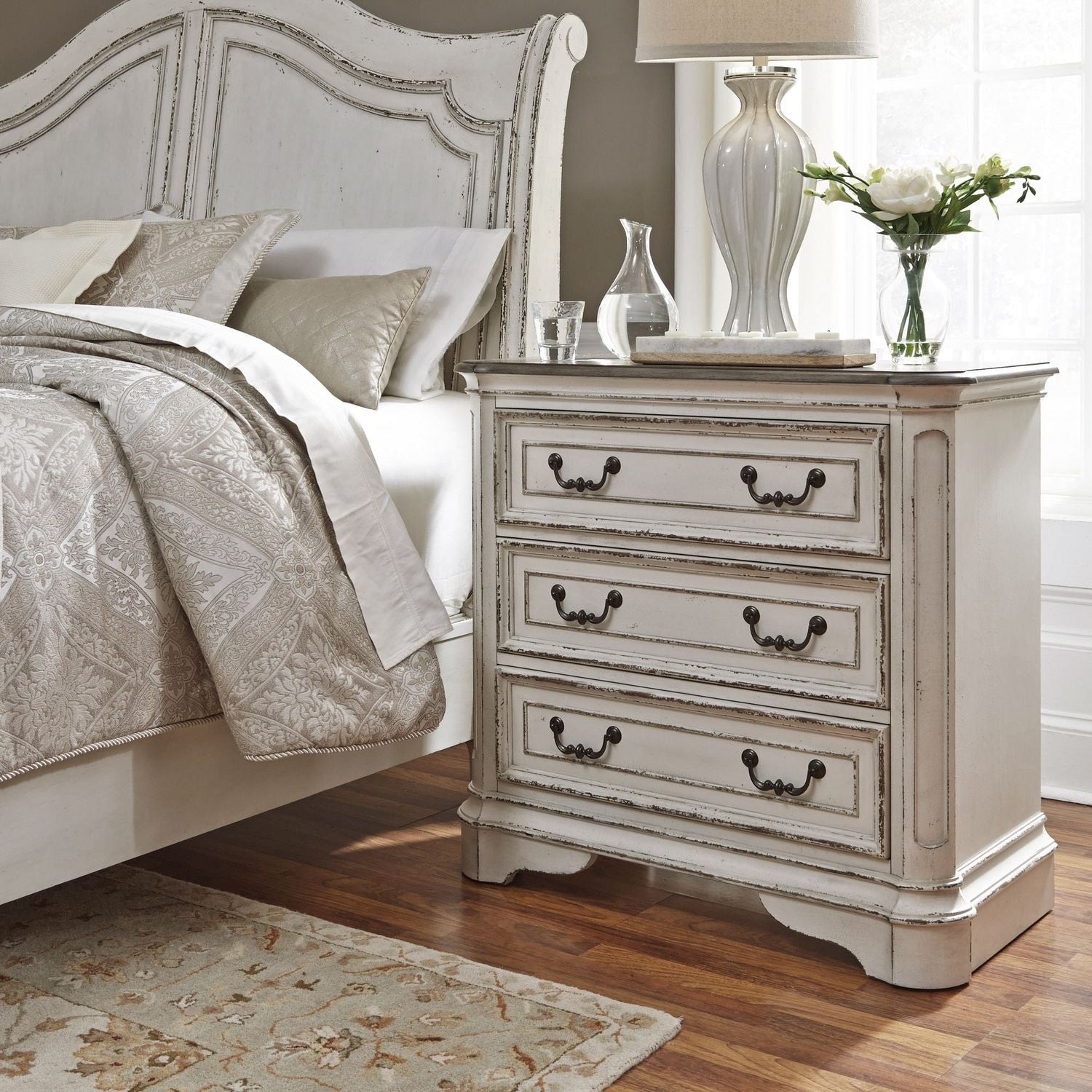 Magnolia Manor Antique White 3 Drawer Bedside Chest