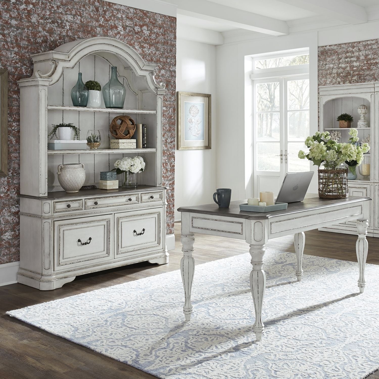 Magnolia Manor Antique White 3 Piece Desk And Hutch Set