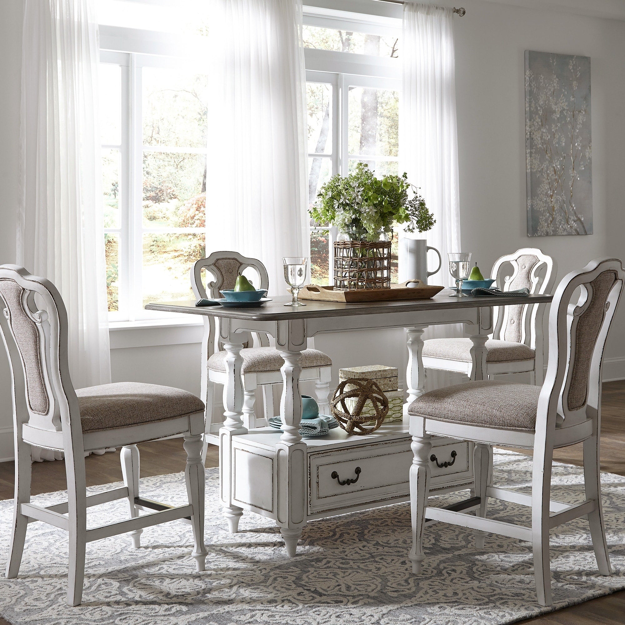 Magnolia Manor Antique White 5 Piece Counter Height Gathering Set