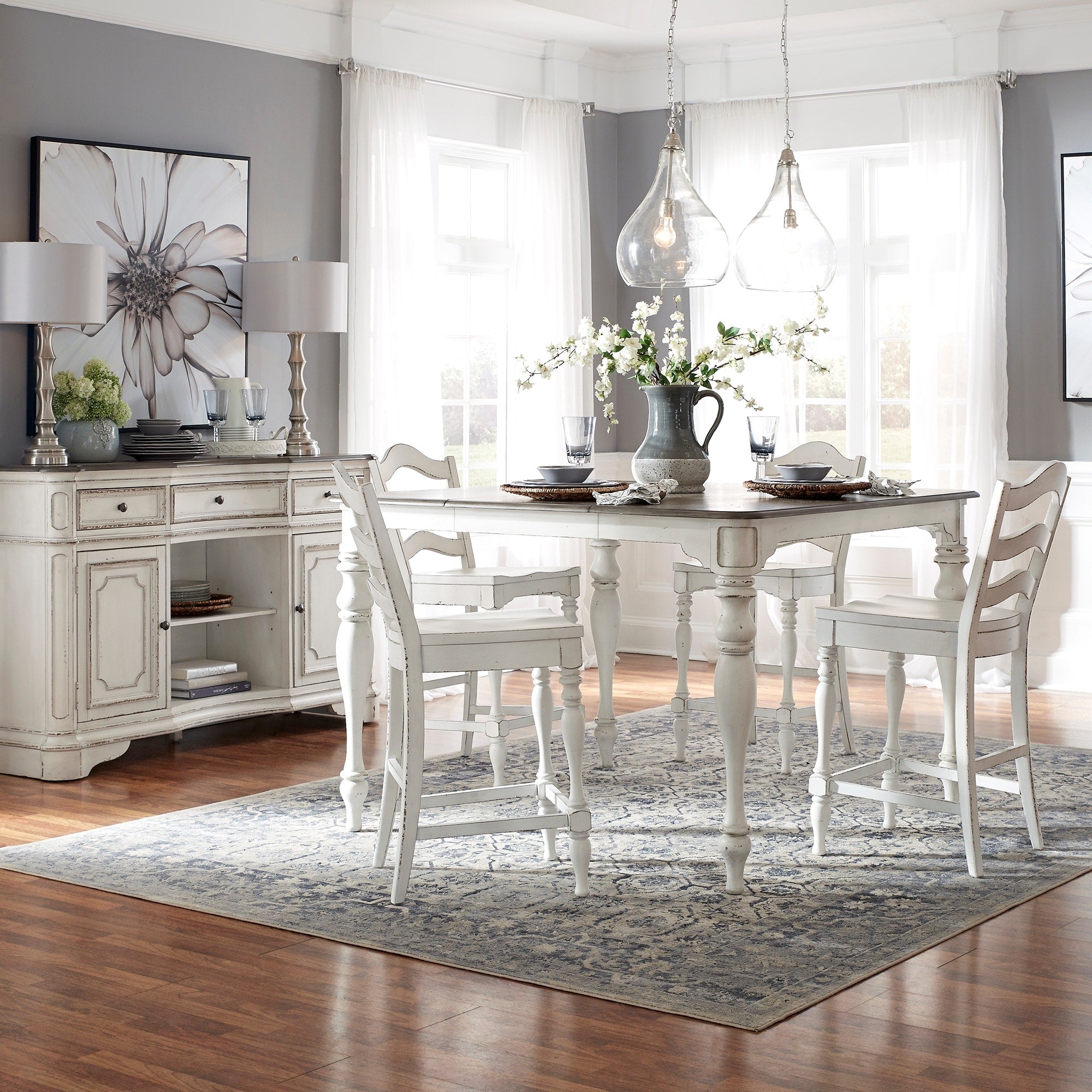 Magnolia Manor Antique White 5 Piece Gathering Table Set