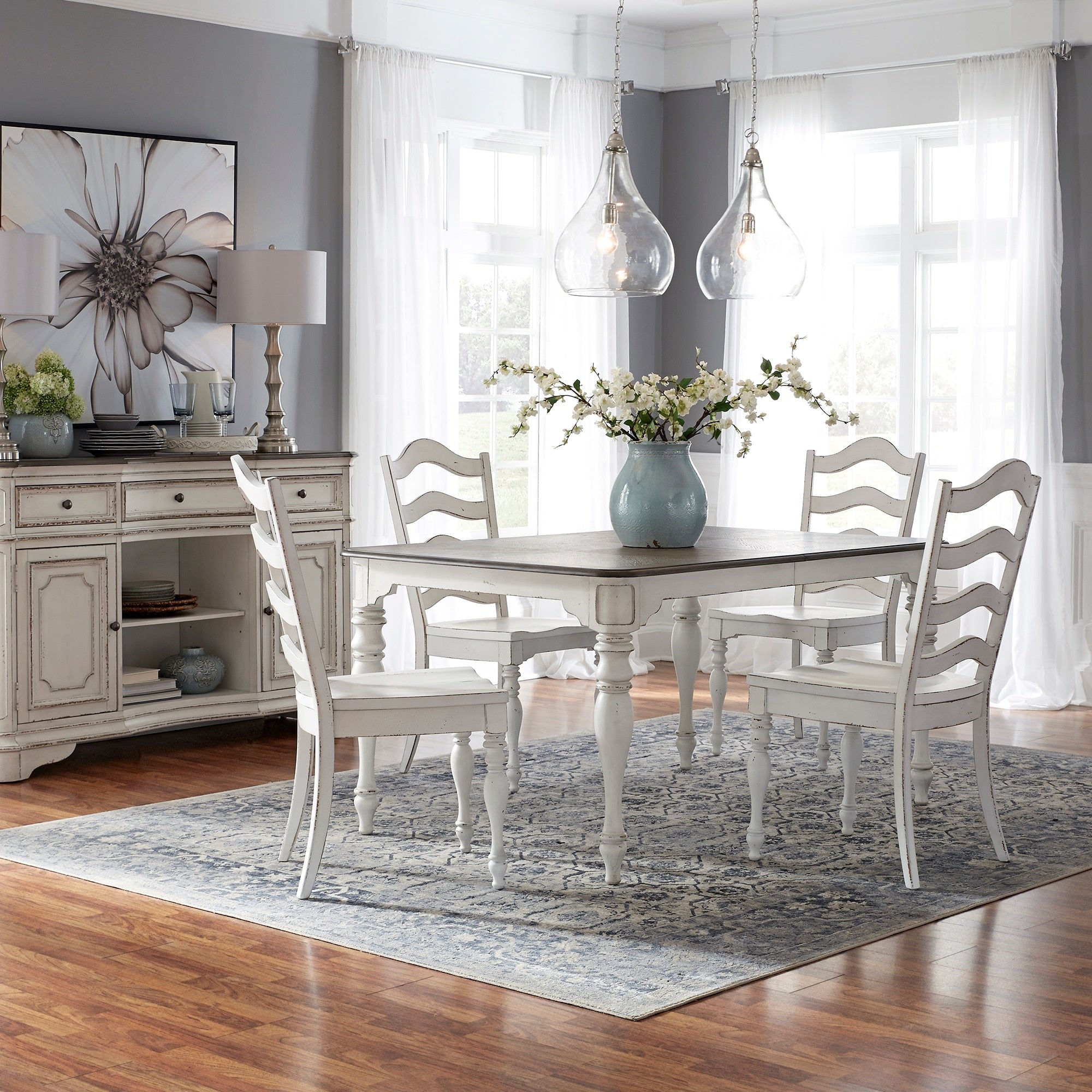 Magnolia Manor Antique White 5 Piece Leg Table Set