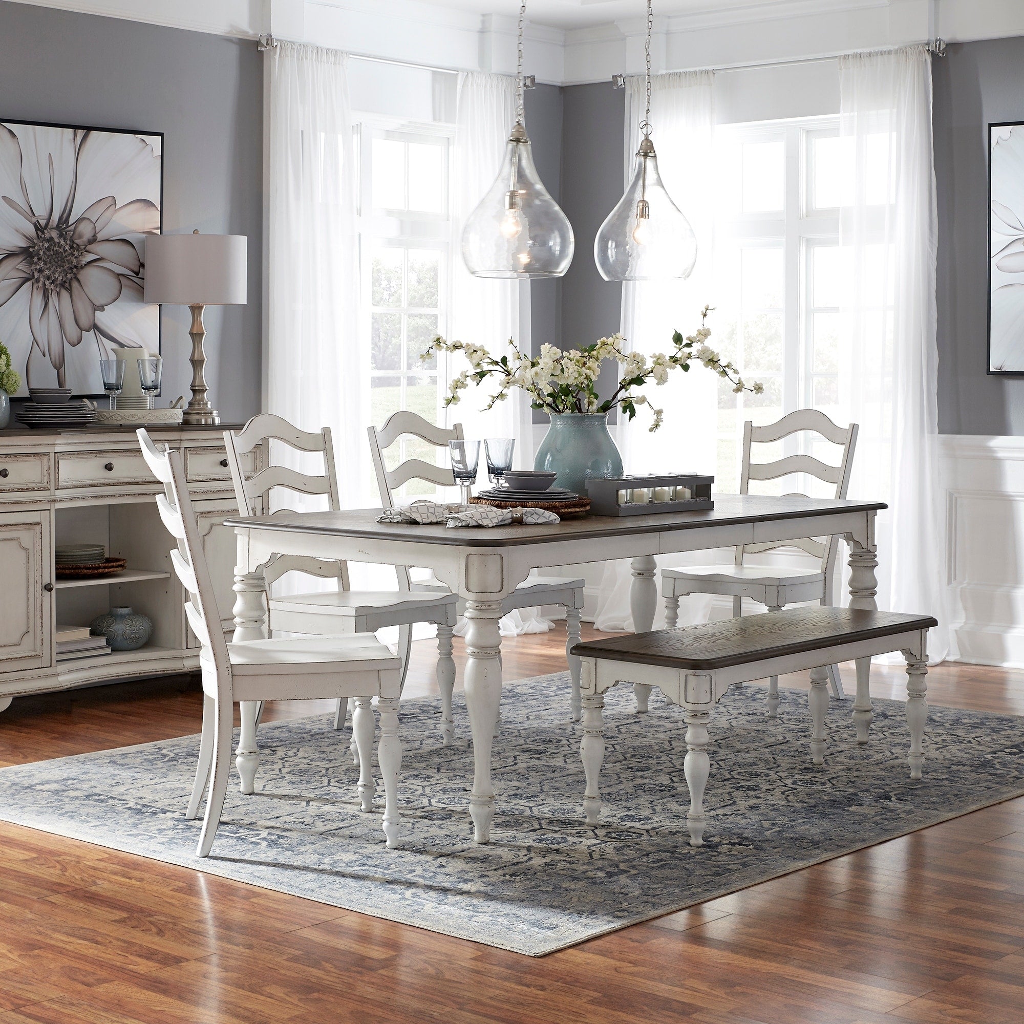 Magnolia Manor Antique White 6 Piece Leg Table Set