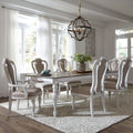 Liberty Magnolia Manor Antique White Wood Chenille 7 Piece Rectangular Leg Table Set