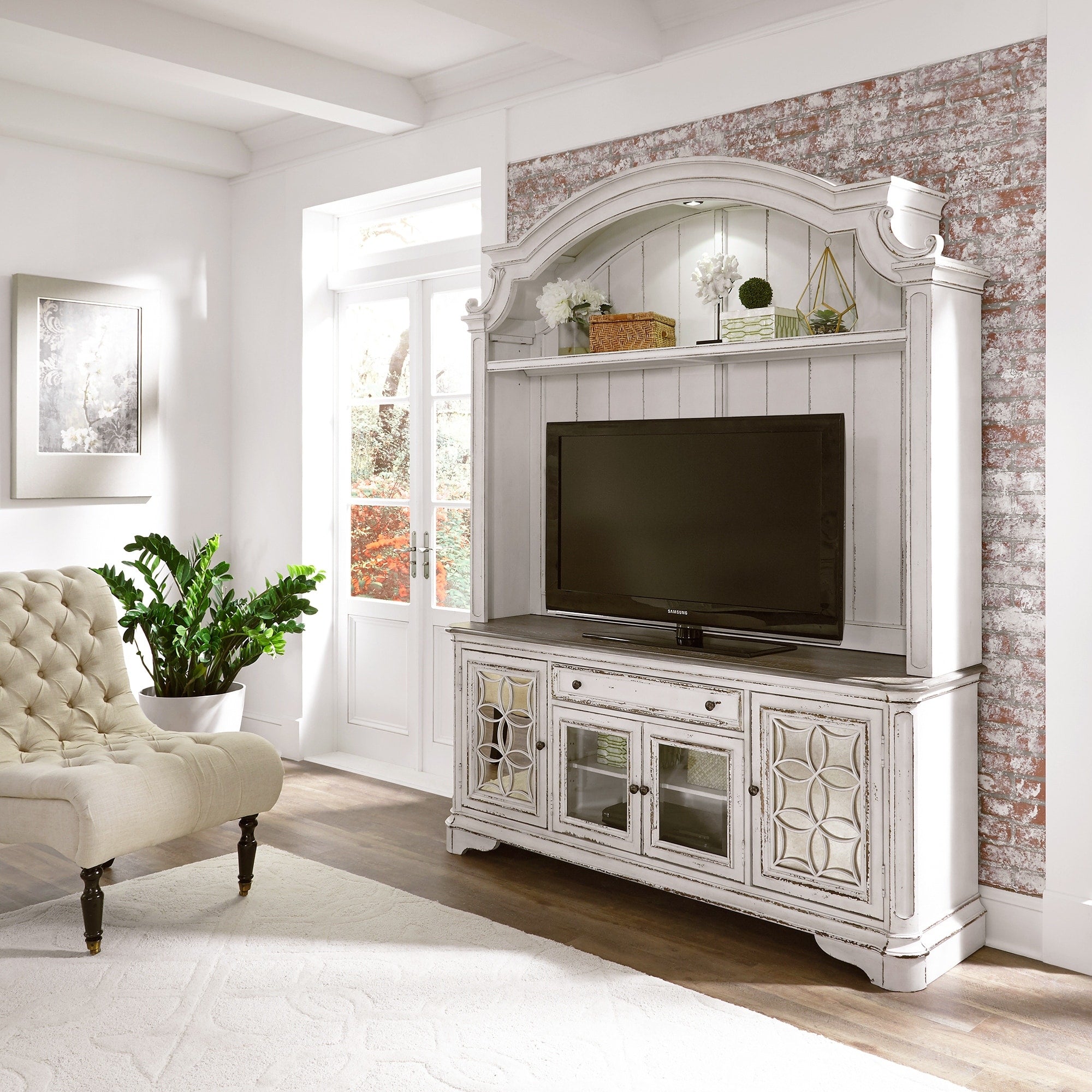 Magnolia Manor Antique White 2 Piece Entertainment Center