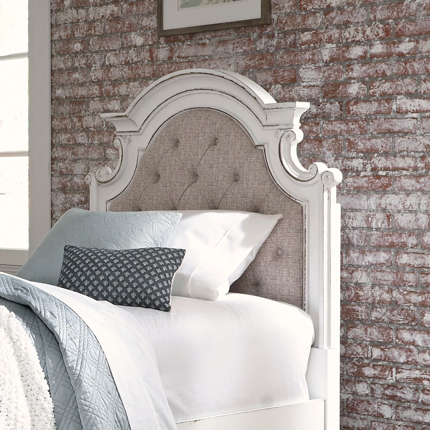 Magnolia Manor Antique White Full Upholstered Panel Headboard