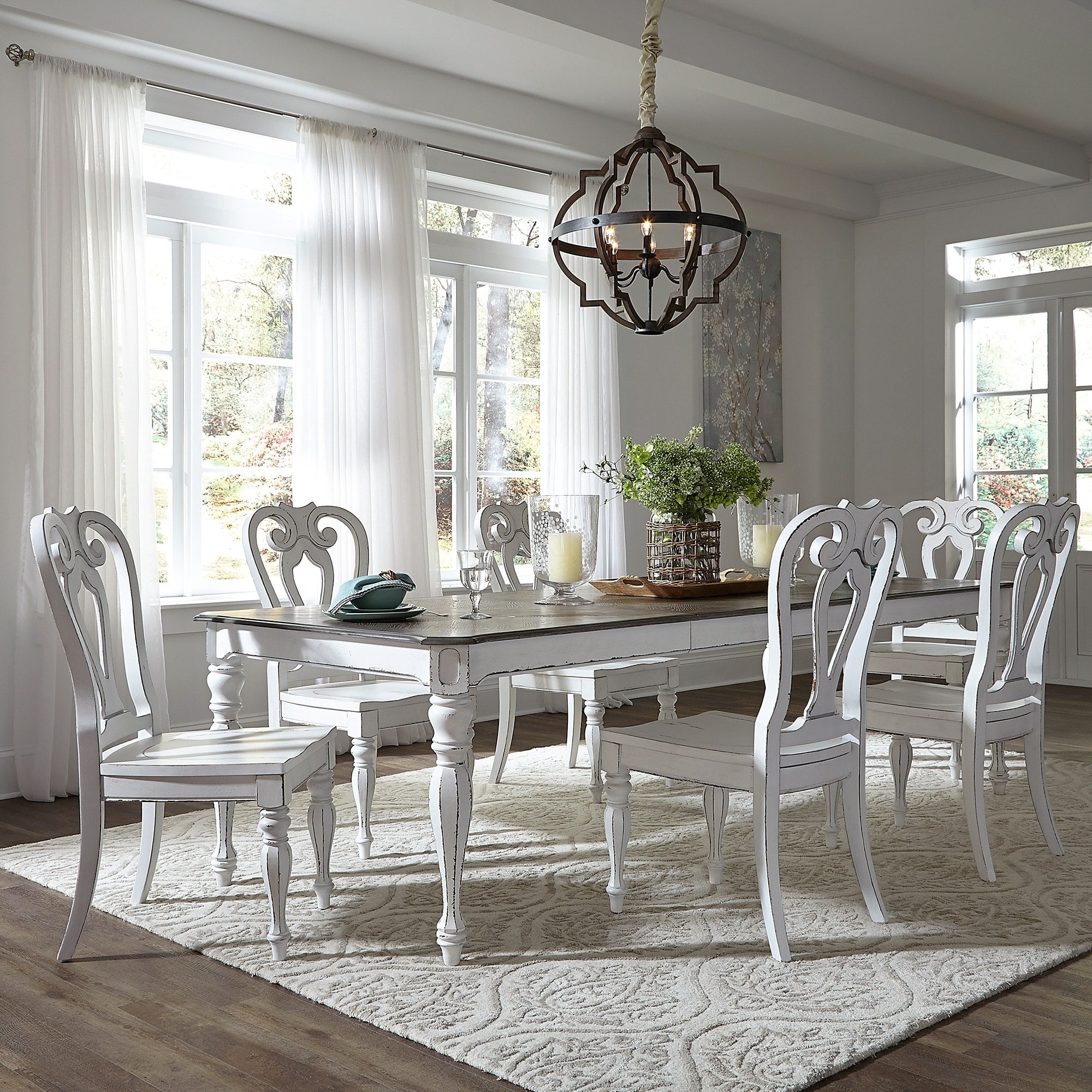 Liberty Magnolia Manor Antique White 7 Piece Rectangular Leg Table Set