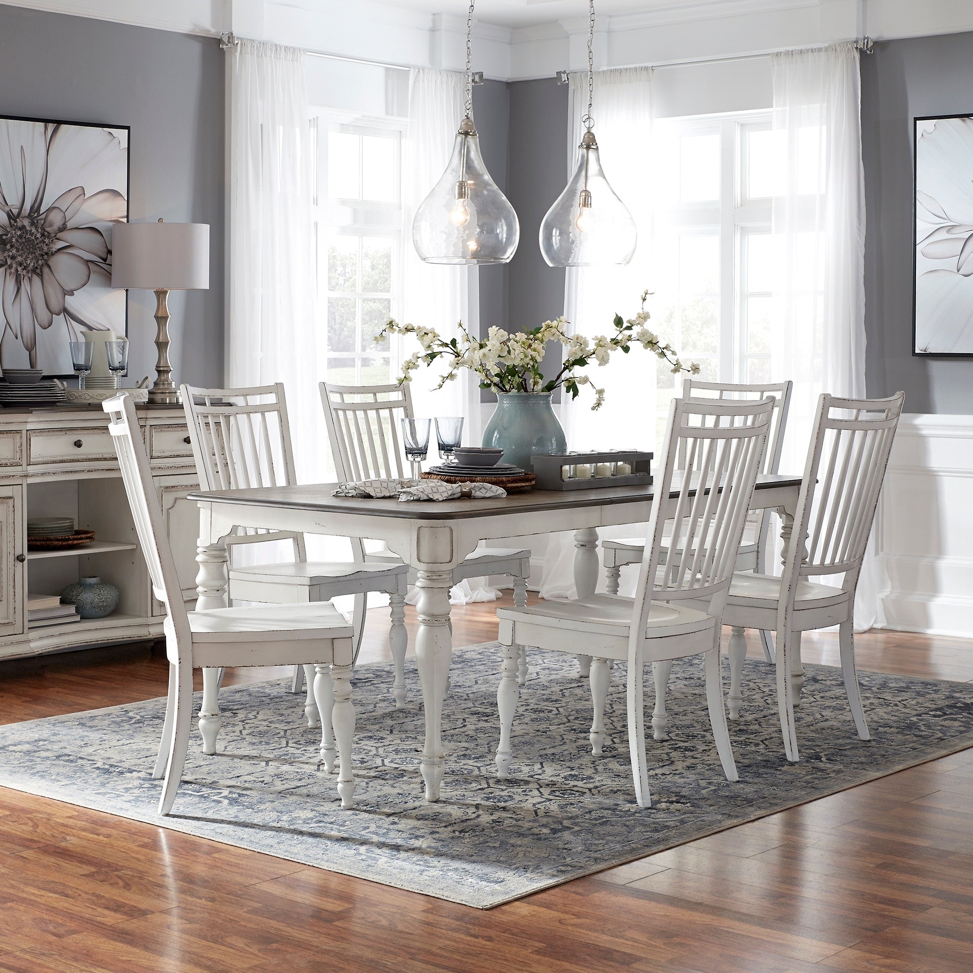 Magnolia Manor Antique White Optional 7 Piece Leg Table Set
