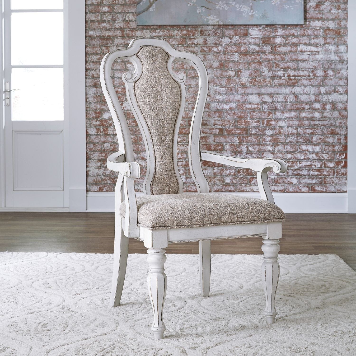 Magnolia Manor Antique White Upholstered Arm Chair Set Of 2