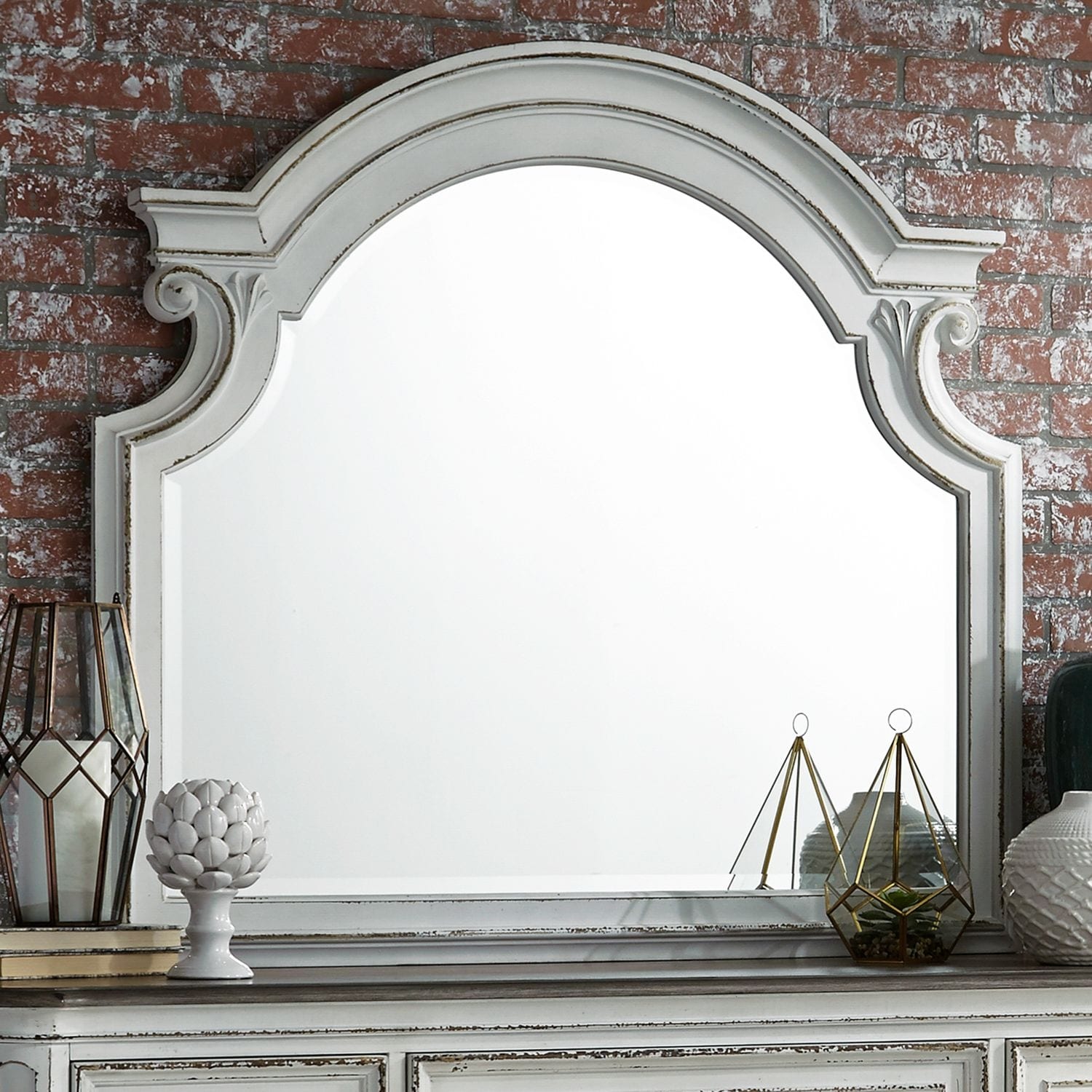 Magnolia Manor Antique White Scroll Mirror White Oak Off White