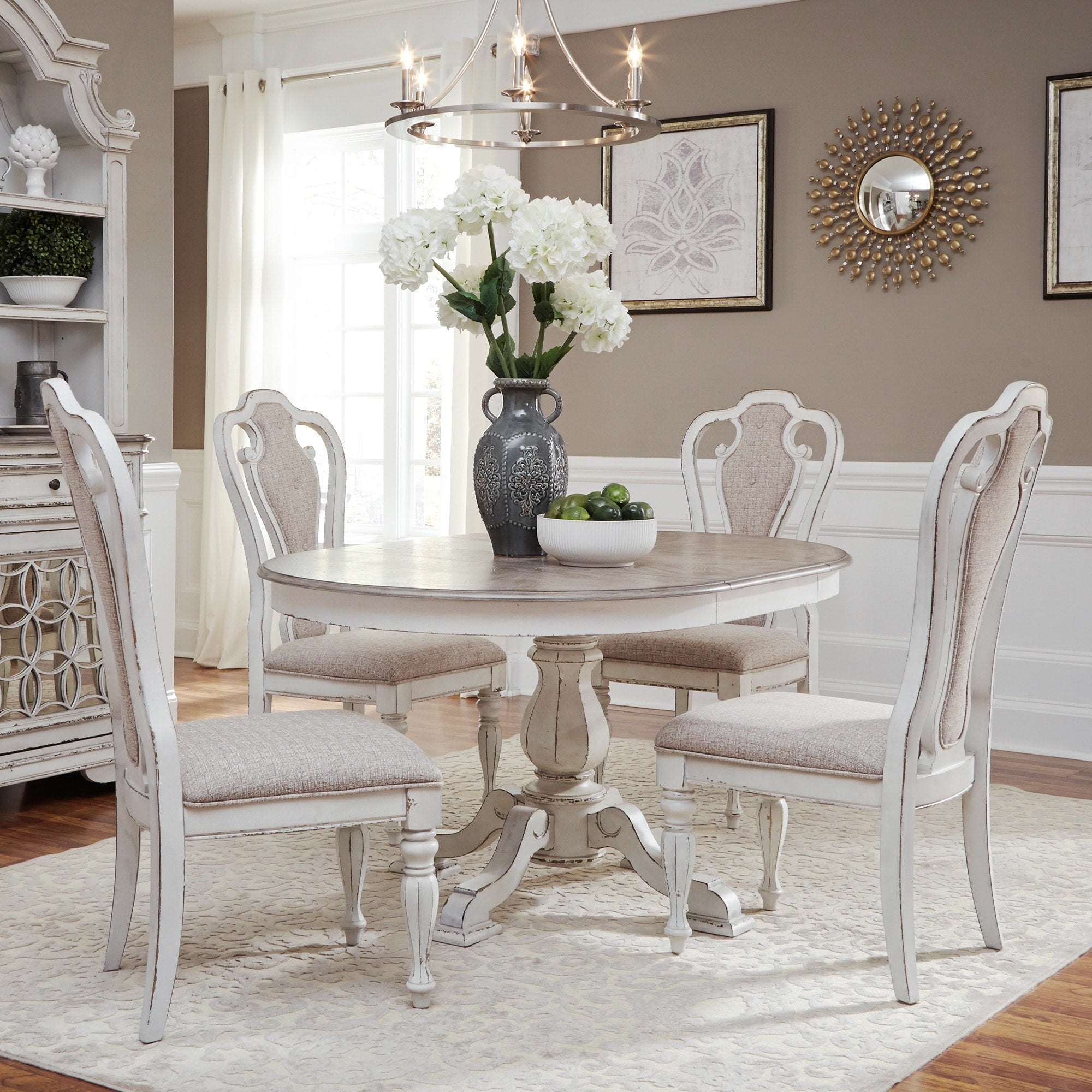 Liberty Magnolia Manor White Wood 5 Piece Pedestal Table Set