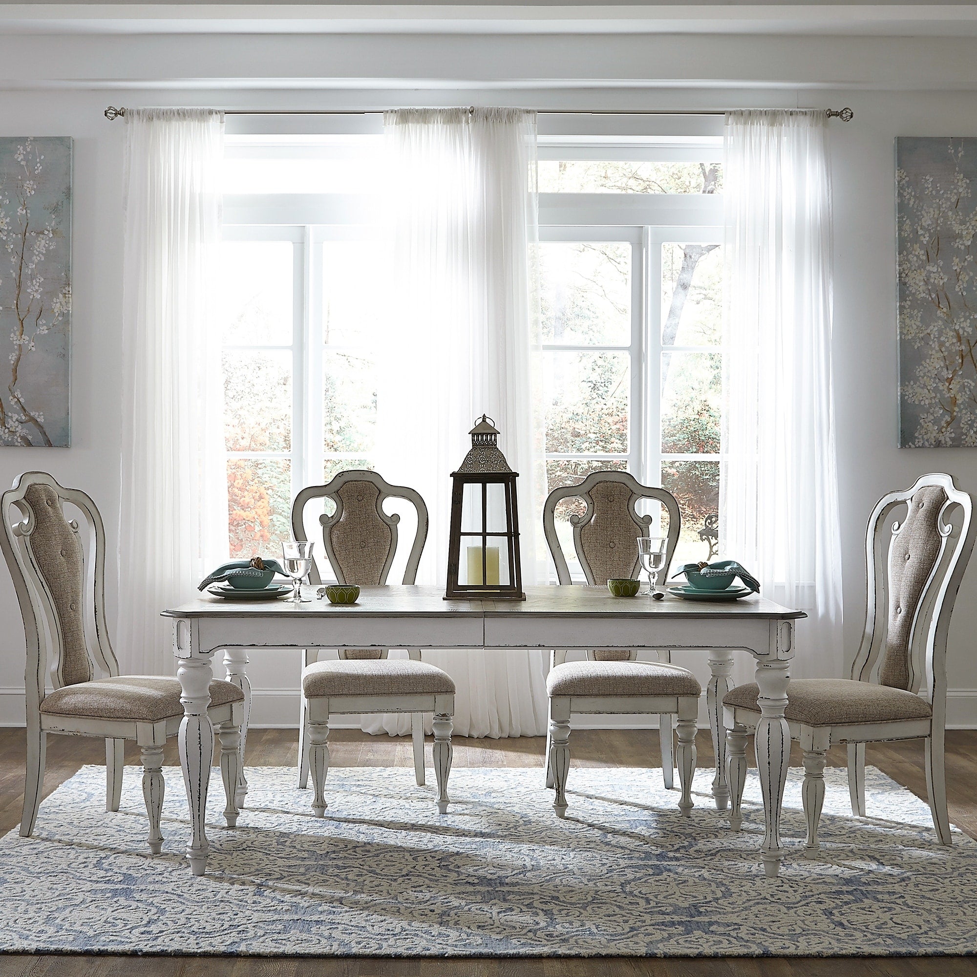 Magnolia Manor Antique White 5 Piece Splat Back Rectangular Dinette Set