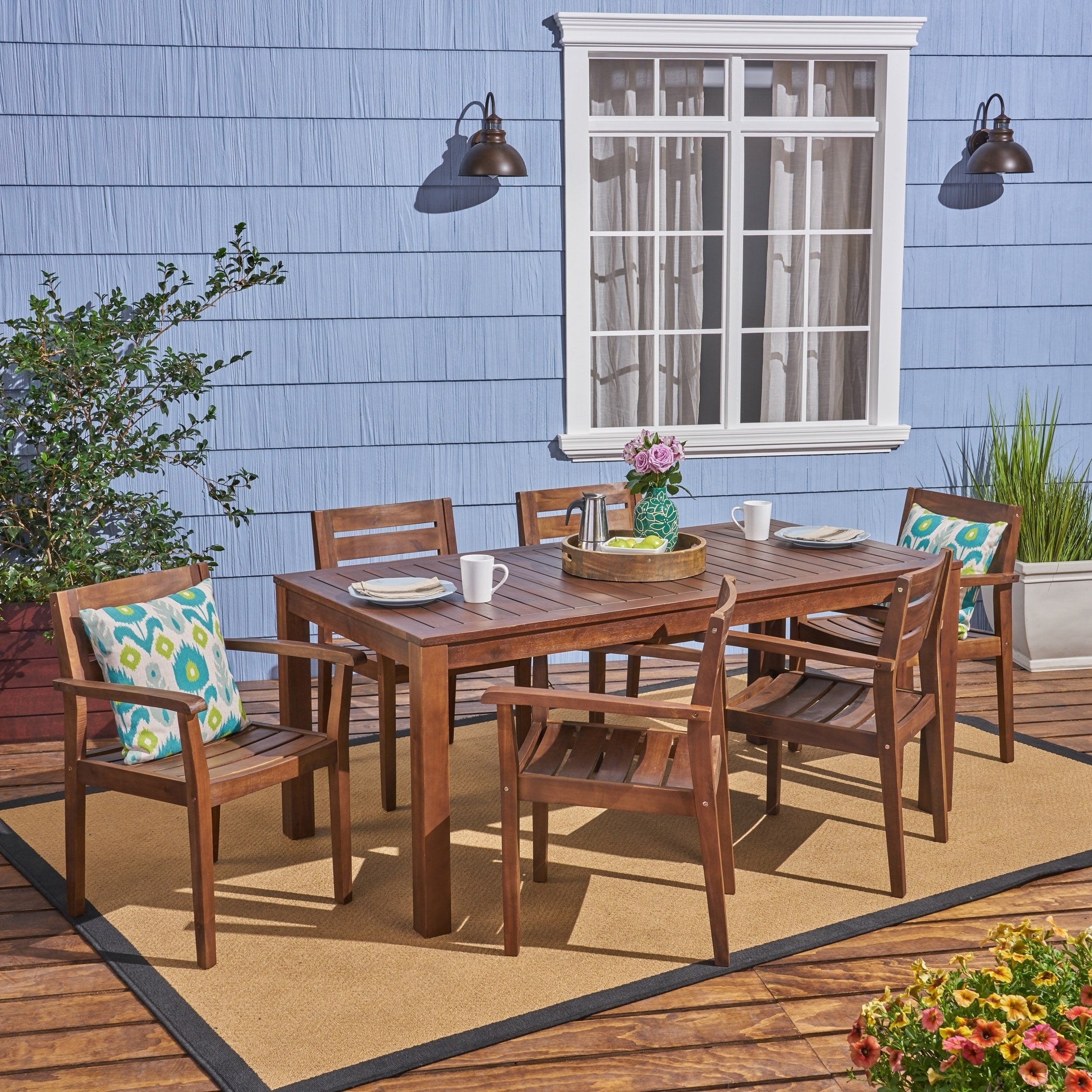 Magnolia Outdoor 6 Seater Rectangular Acacia Wood Dining Set By Christopher Knight Home